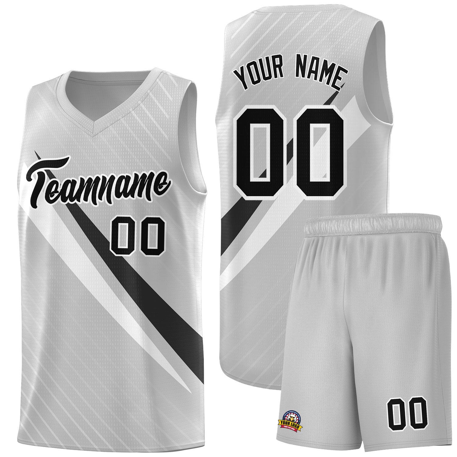 Custom Gray Diagonal Pinstripe Pattern Color Block Sports Uniform Basketball Jersey
