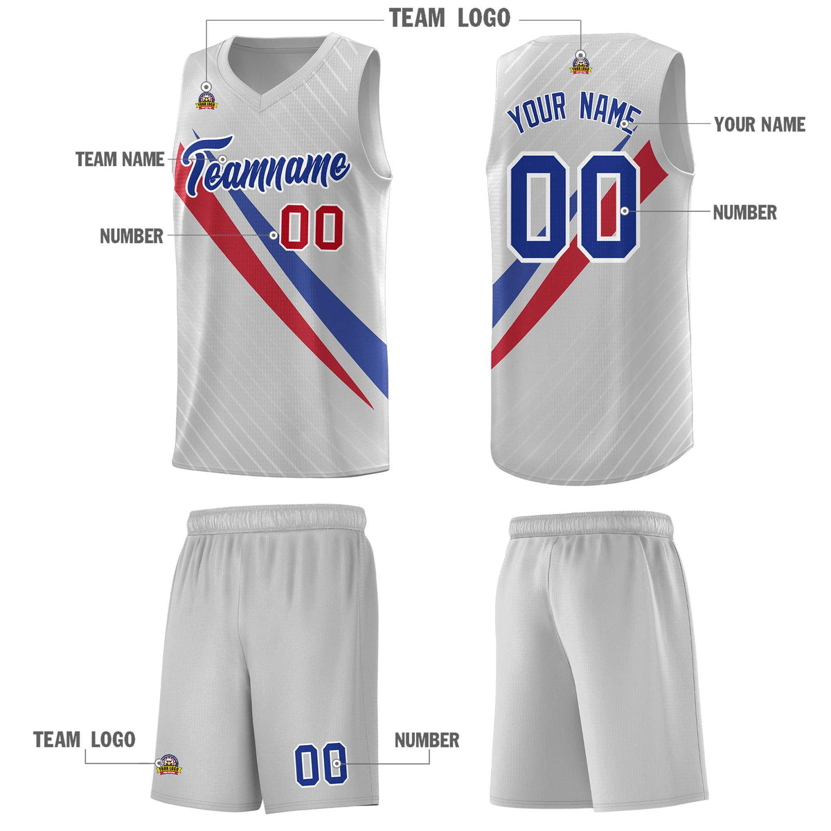 Custom Gray Diagonal Pinstripe Pattern Color Block Sports Uniform Basketball Jersey