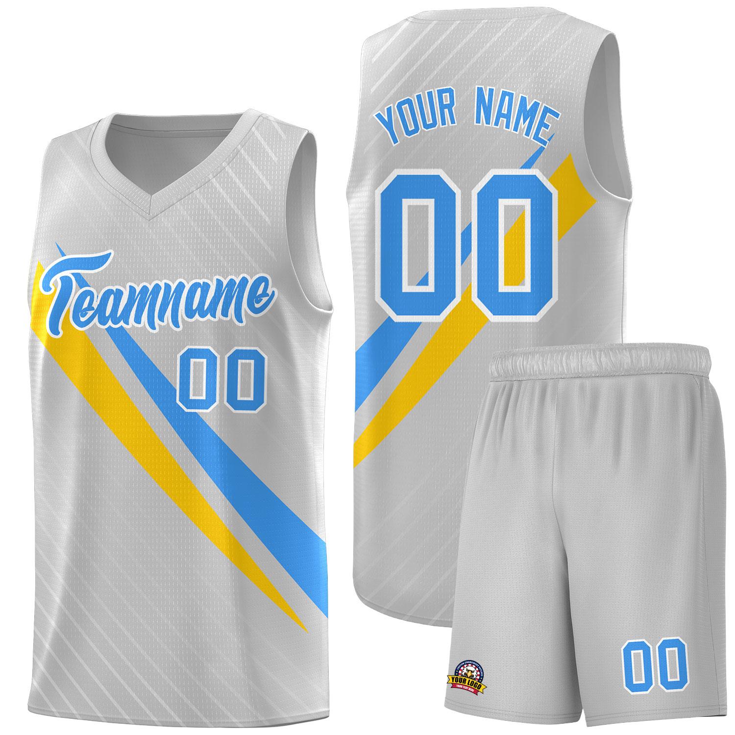 Custom Gray Diagonal Pinstripe Pattern Color Block Sports Uniform Basketball Jersey