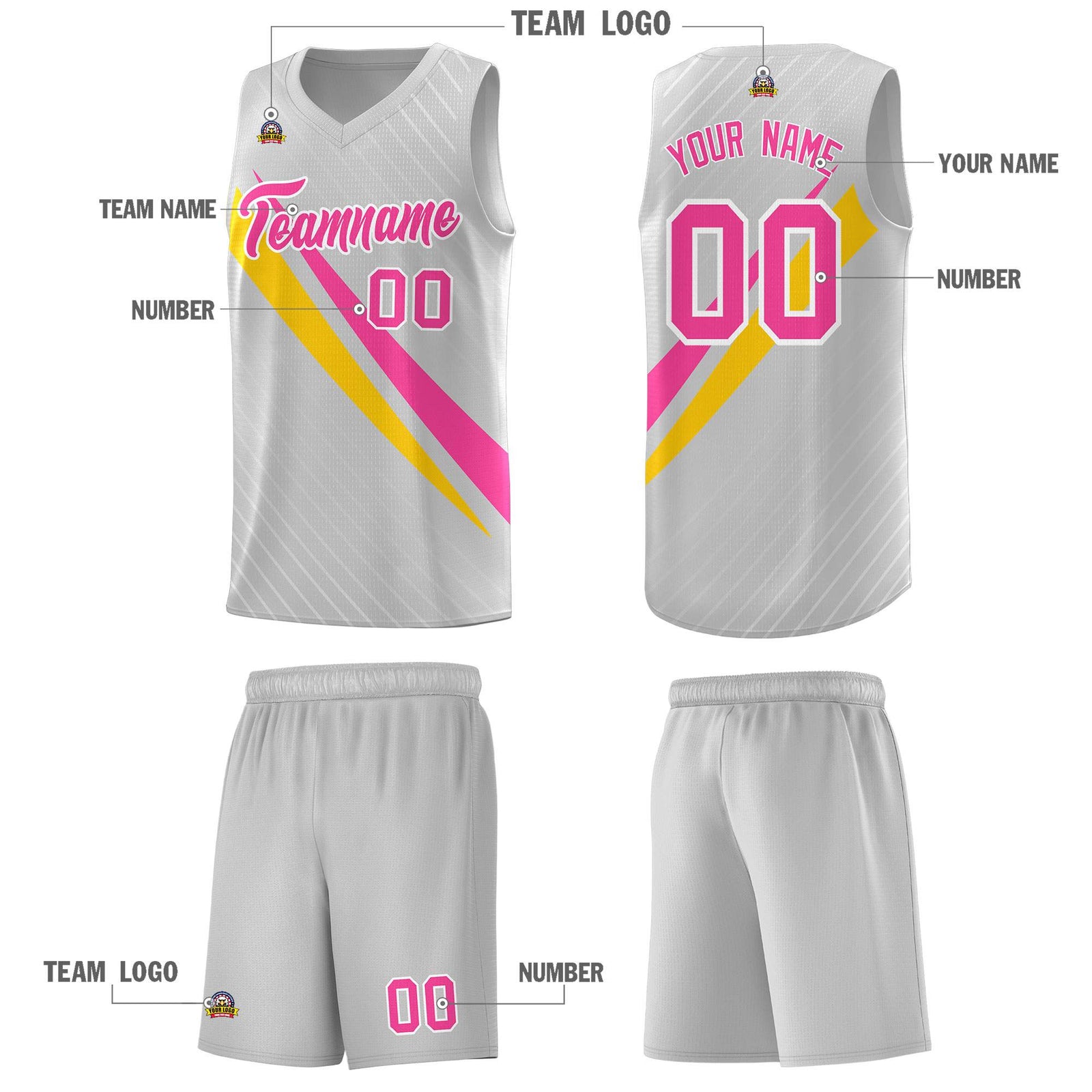 Custom Gray Diagonal Pinstripe Pattern Color Block Sports Uniform Basketball Jersey