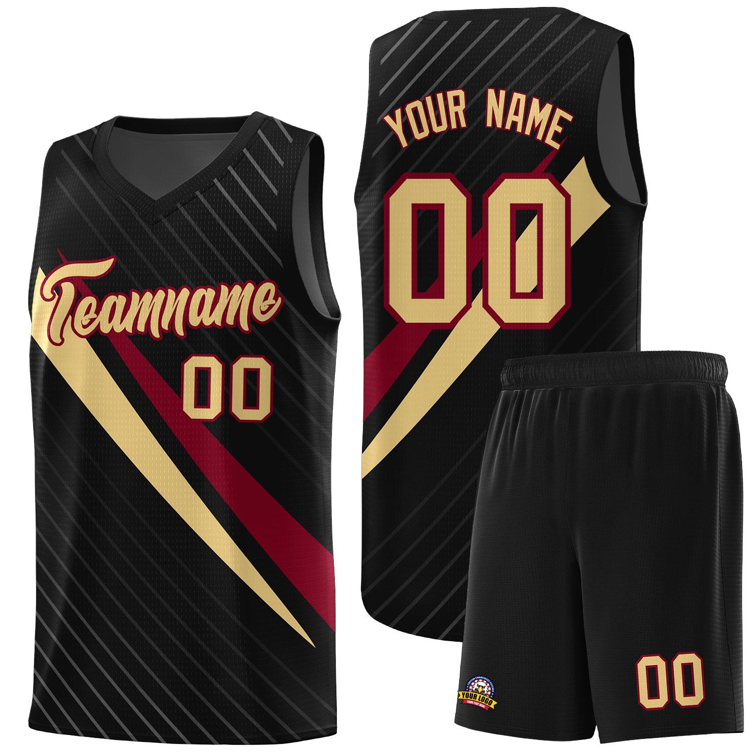 Custom Black Diagonal Pinstripe Pattern Color Block Sports Uniform Basketball Jersey