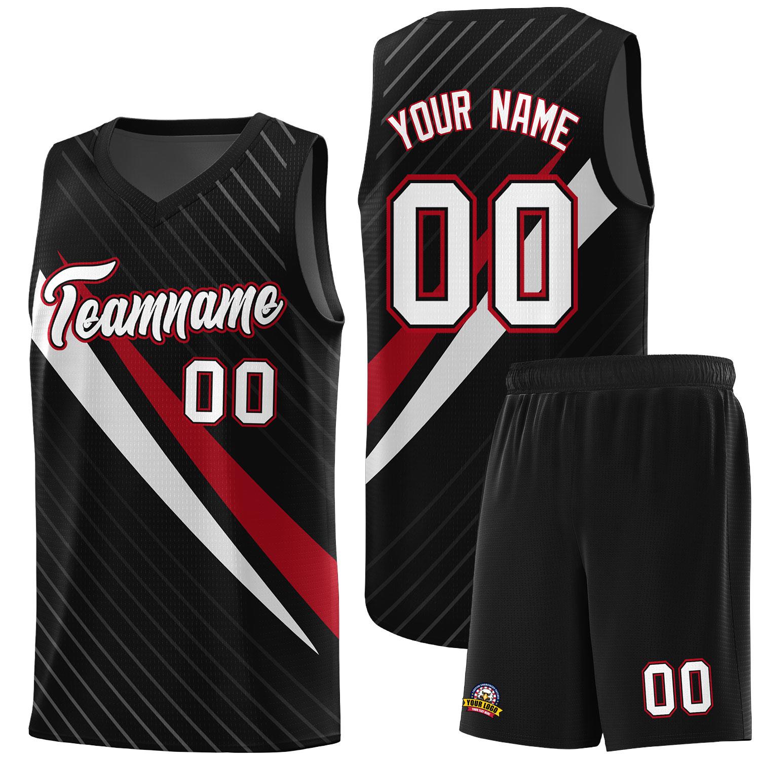 Custom Black Diagonal Pinstripe Pattern Color Block Sports Uniform Basketball Jersey