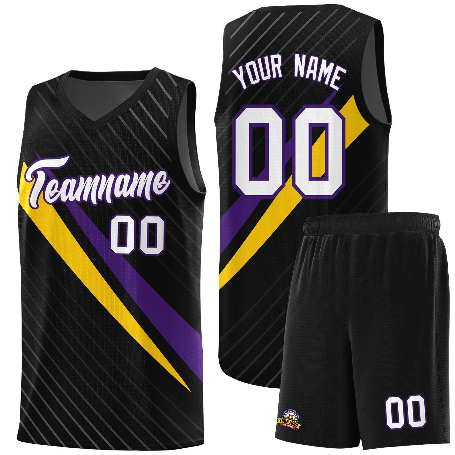 Custom Black Diagonal Pinstripe Pattern Color Block Sports Uniform Basketball Jersey