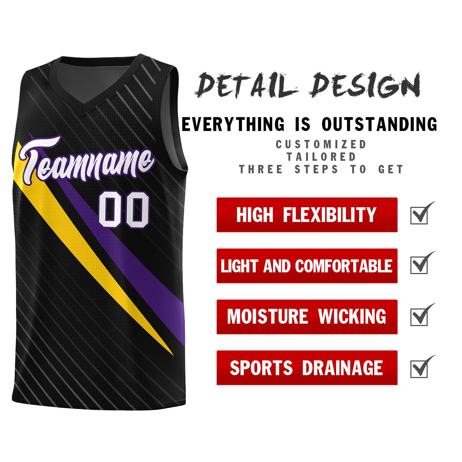 Custom Black Diagonal Pinstripe Pattern Color Block Sports Uniform Basketball Jersey