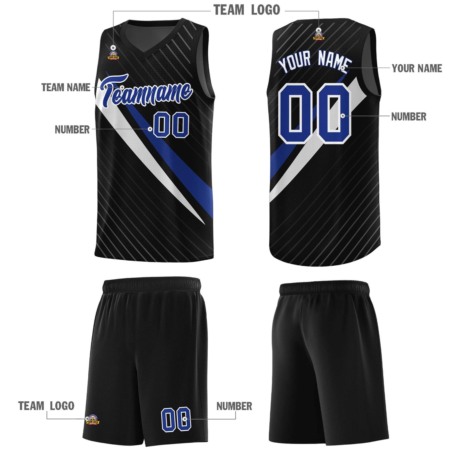Custom Black Diagonal Pinstripe Pattern Color Block Sports Uniform Basketball Jersey