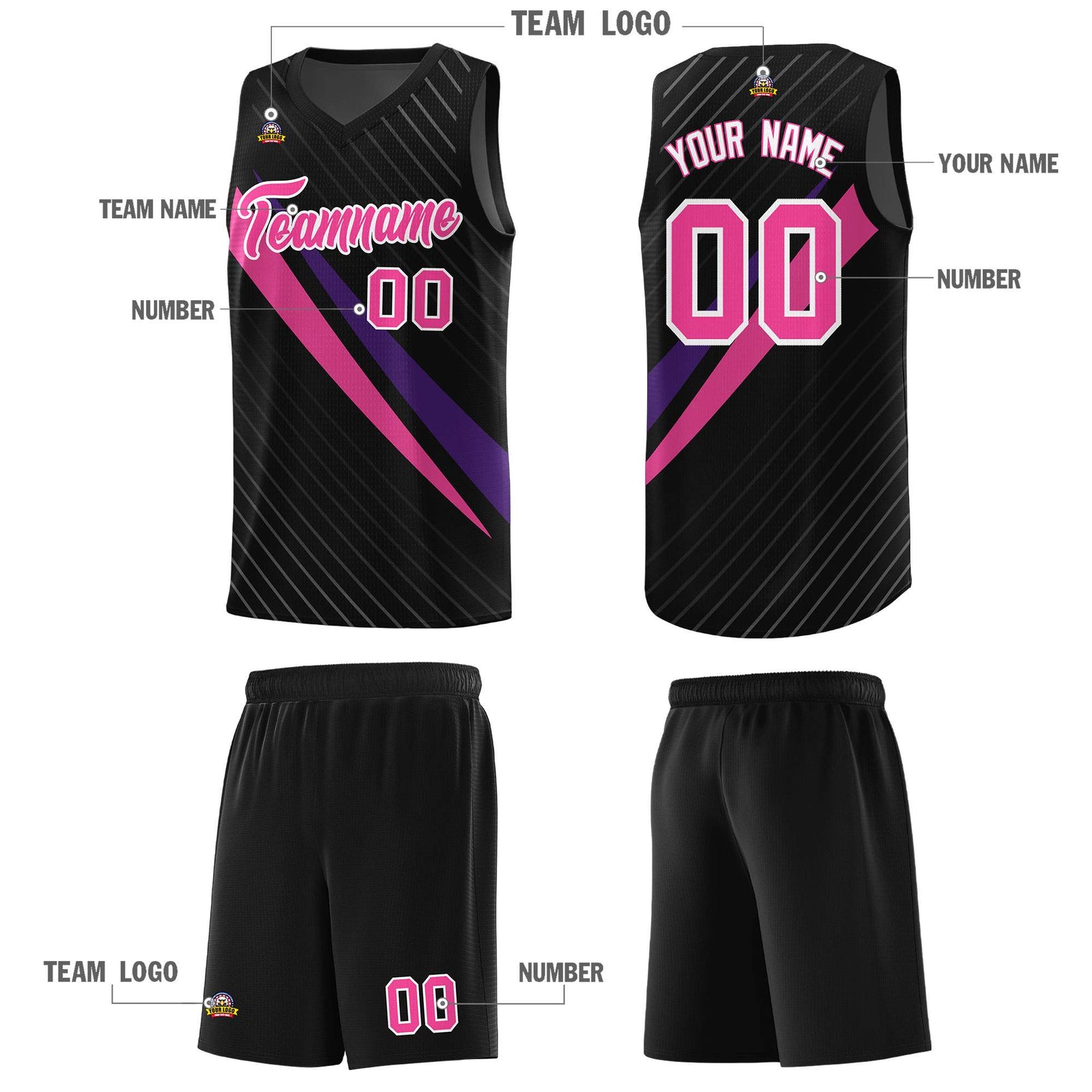 Custom Black Diagonal Pinstripe Pattern Color Block Sports Uniform Basketball Jersey