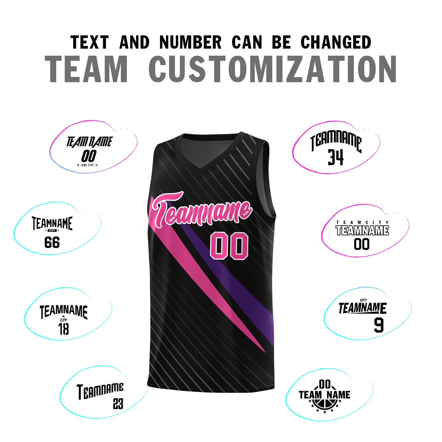 Custom Black Diagonal Pinstripe Pattern Color Block Sports Uniform Basketball Jersey