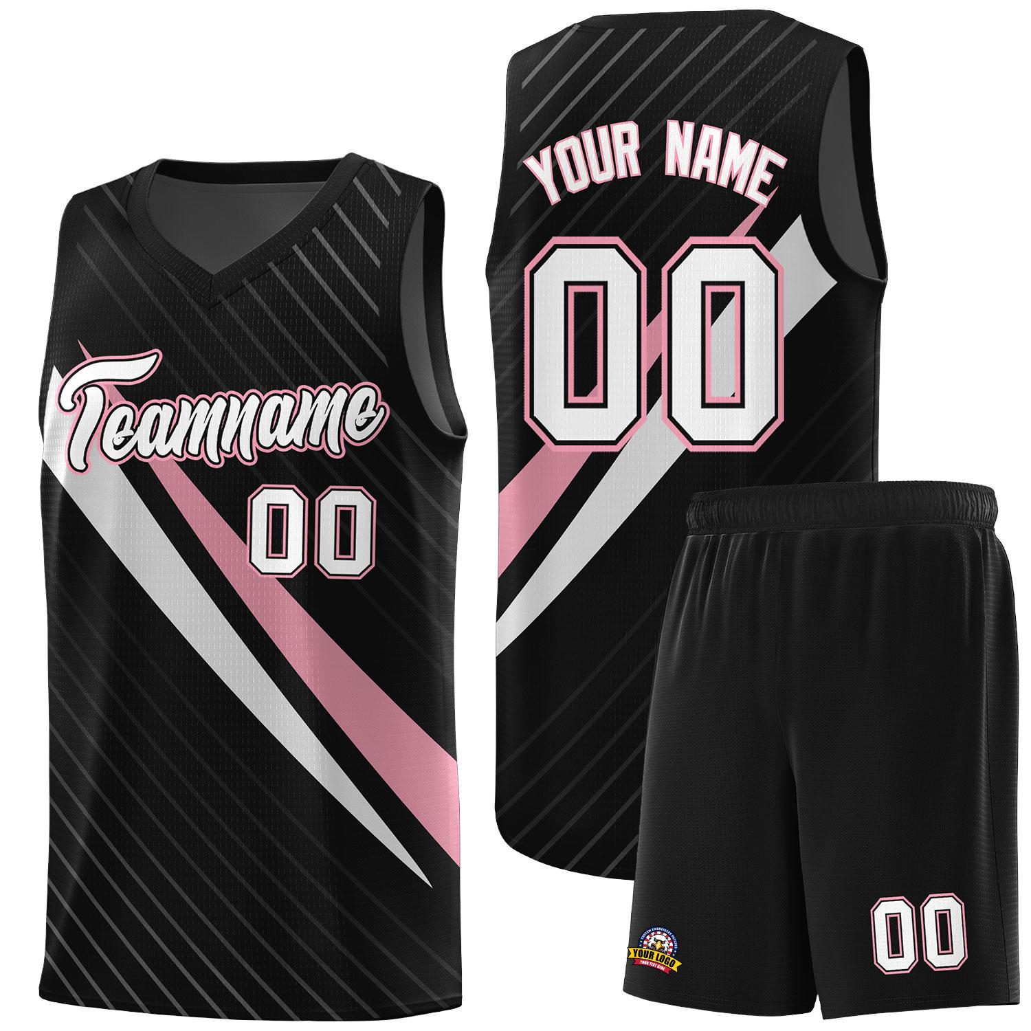 Custom Black Diagonal Pinstripe Pattern Color Block Sports Uniform Basketball Jersey