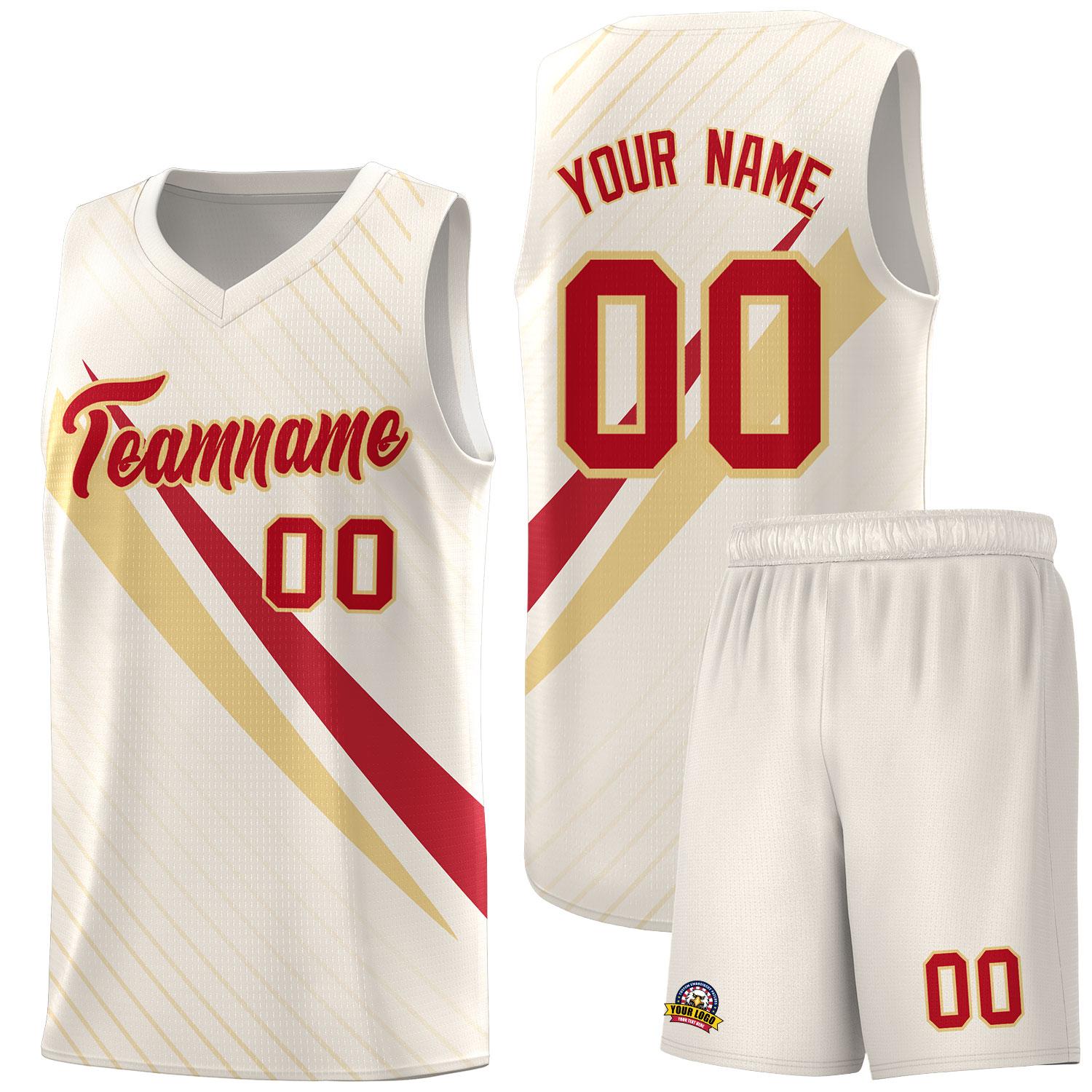 Custom Cream Diagonal Pinstripe Pattern Color Block Sports Uniform Basketball Jersey