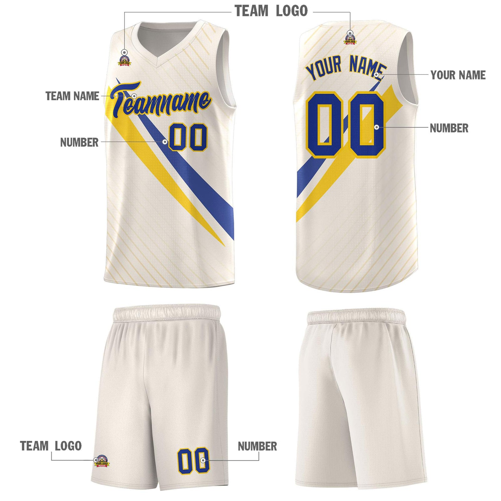 Custom Cream Diagonal Pinstripe Pattern Color Block Sports Uniform Basketball Jersey