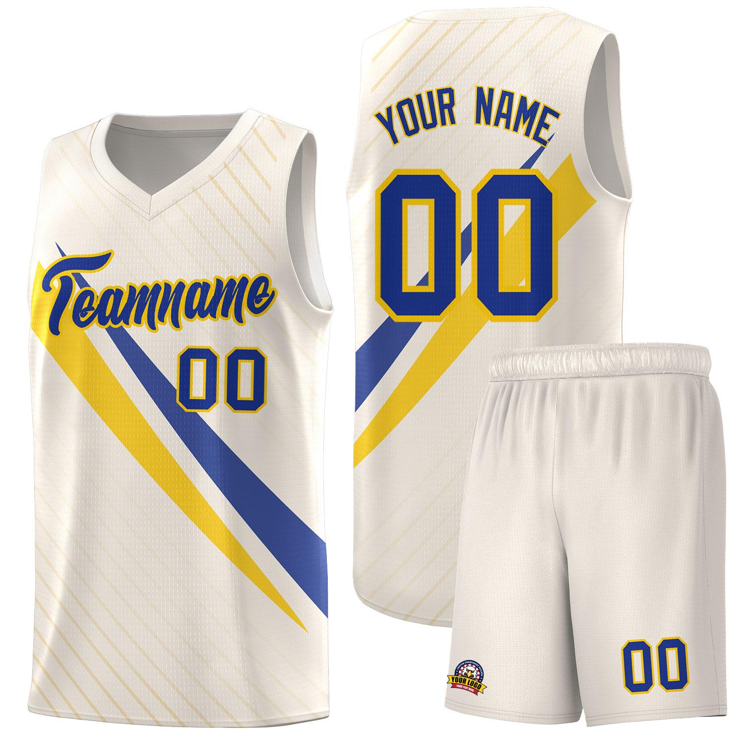 Custom Cream Diagonal Pinstripe Pattern Color Block Sports Uniform Basketball Jersey