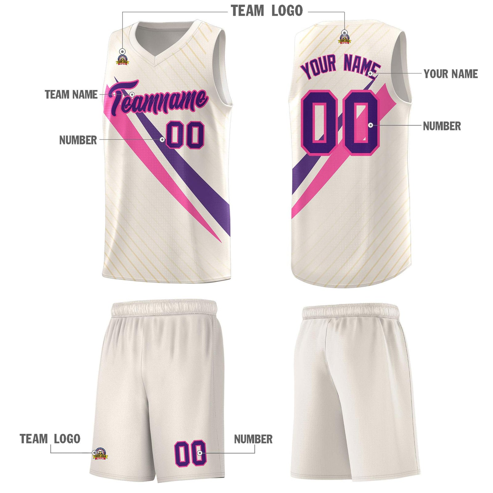 Custom Cream Diagonal Pinstripe Pattern Color Block Sports Uniform Basketball Jersey