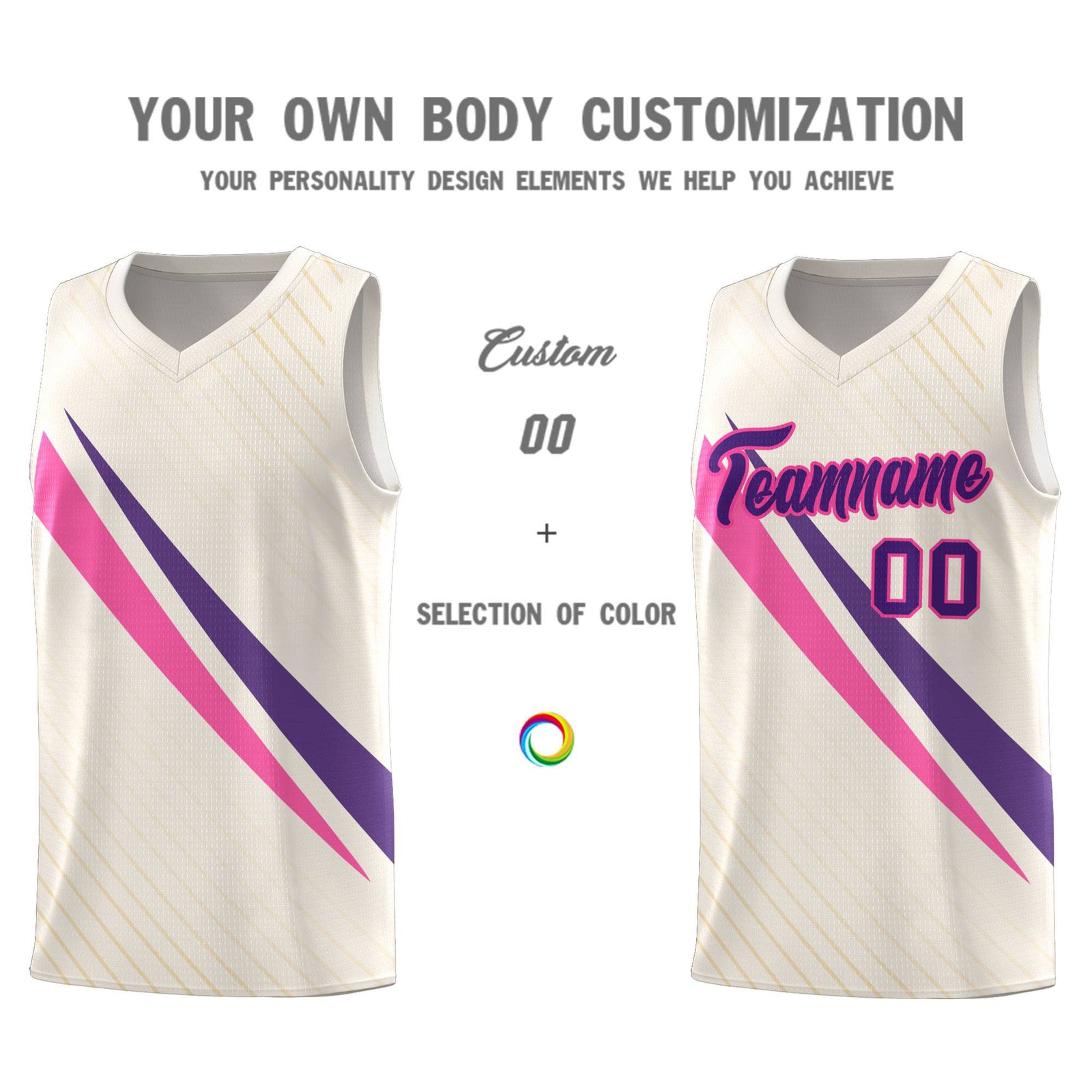 Custom Cream Diagonal Pinstripe Pattern Color Block Sports Uniform Basketball Jersey