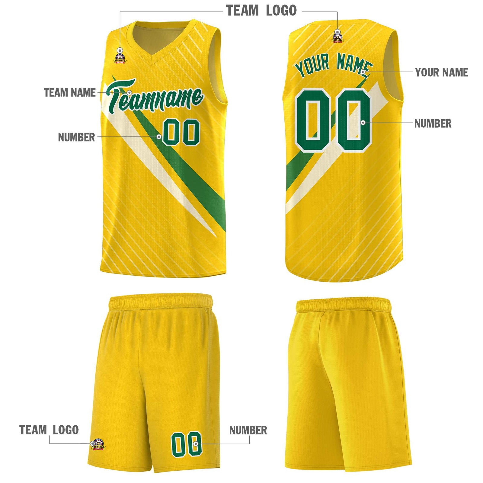 Custom Gold Diagonal Pinstripe Pattern Color Block Sports Uniform Basketball Jersey