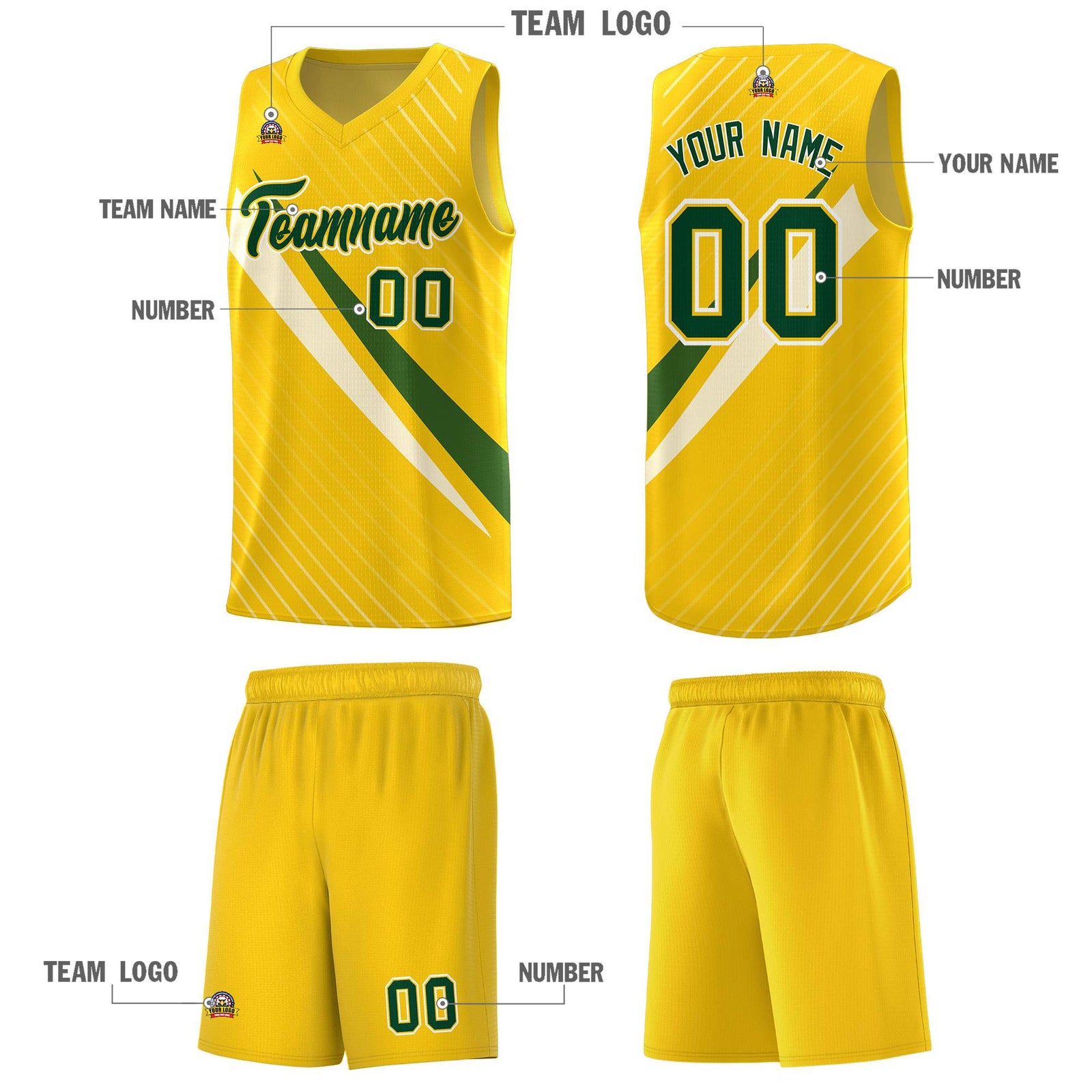 Custom Gold Diagonal Pinstripe Pattern Color Block Sports Uniform Basketball Jersey