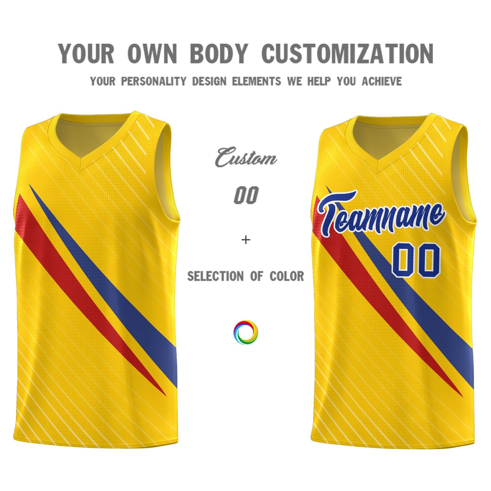 Custom Gold Diagonal Pinstripe Pattern Color Block Sports Uniform Basketball Jersey