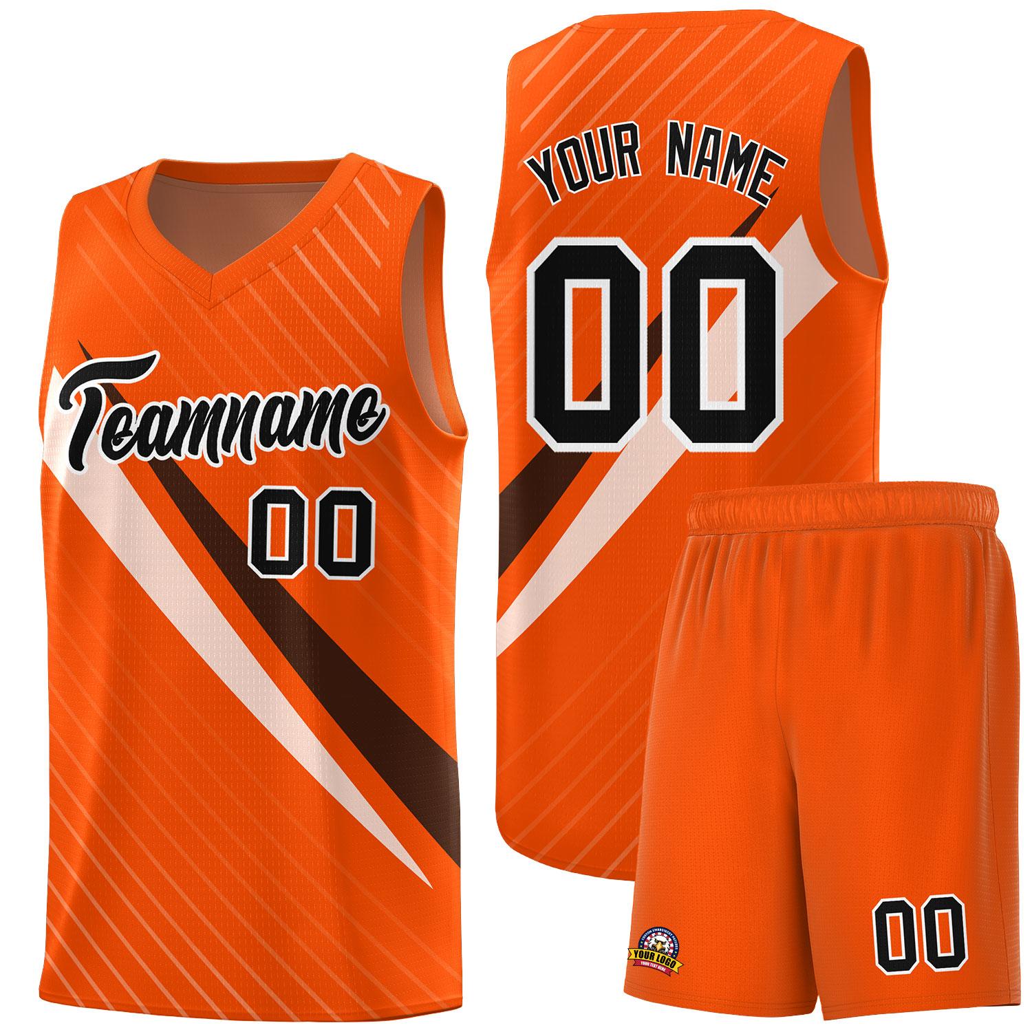Custom Orange Diagonal Pinstripe Pattern Color Block Sports Uniform Basketball Jersey