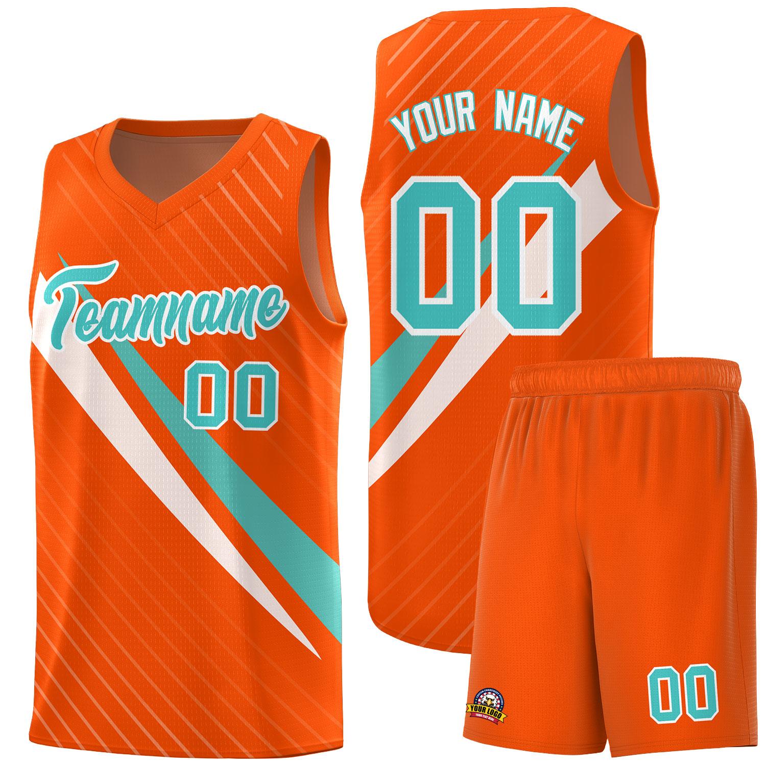Custom Orange Diagonal Pinstripe Pattern Color Block Sports Uniform Basketball Jersey
