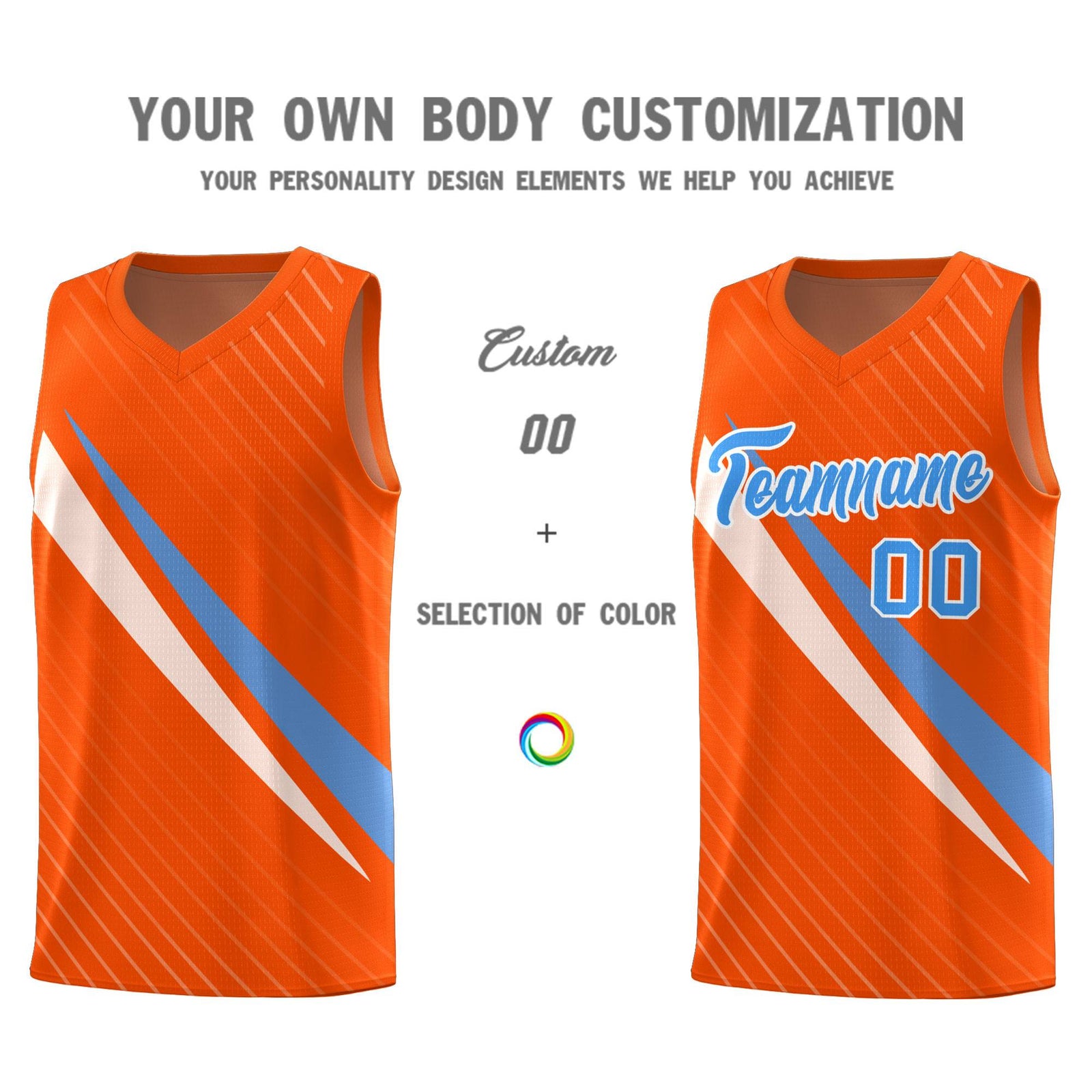 Custom Orange Diagonal Pinstripe Pattern Color Block Sports Uniform Basketball Jersey