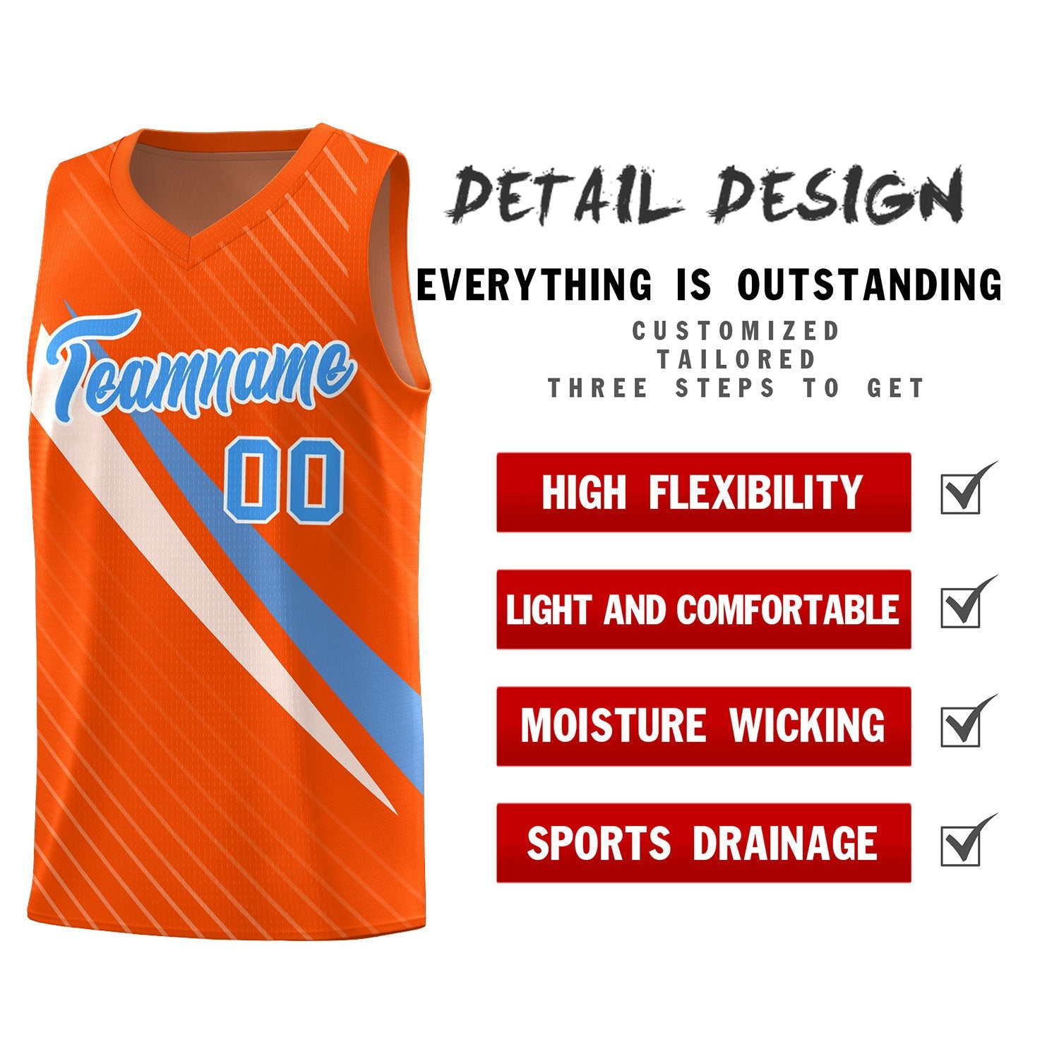 Custom Orange Diagonal Pinstripe Pattern Color Block Sports Uniform Basketball Jersey