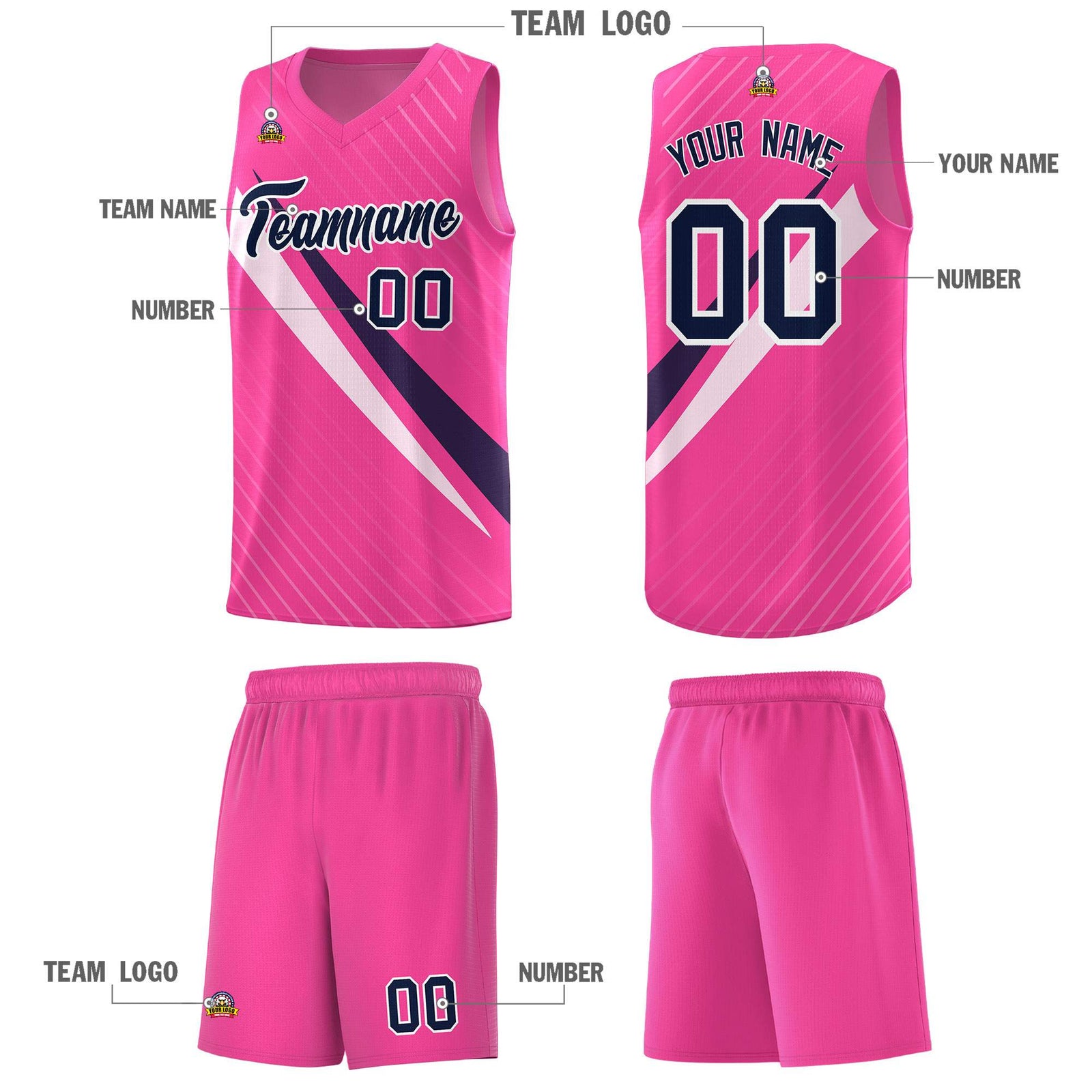 Custom Pink Diagonal Pinstripe Pattern Color Block Sports Uniform Basketball Jersey
