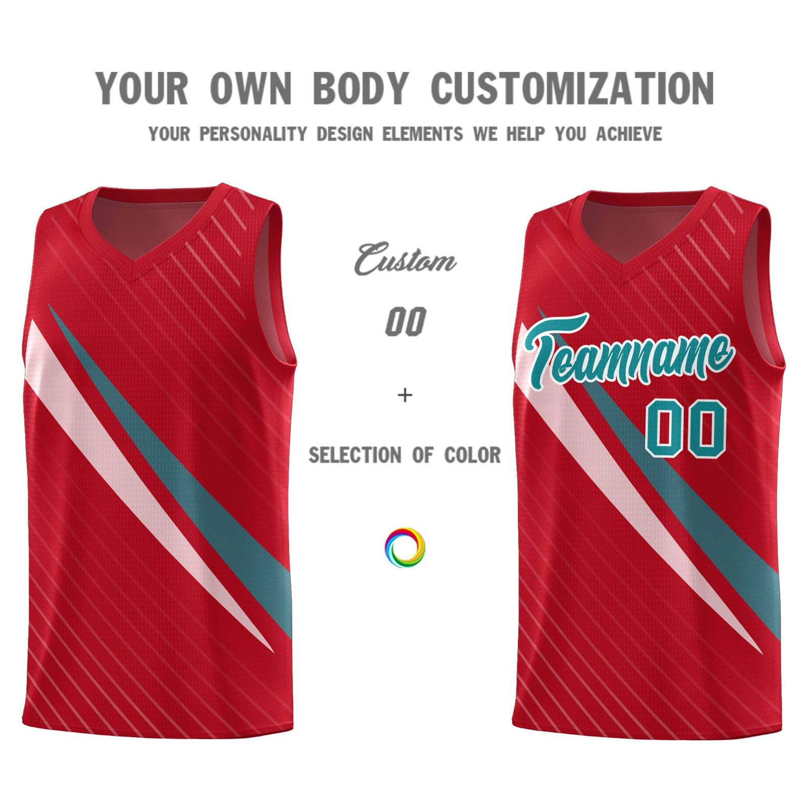 Custom Red Diagonal Pinstripe Pattern Color Block Sports Uniform Basketball Jersey