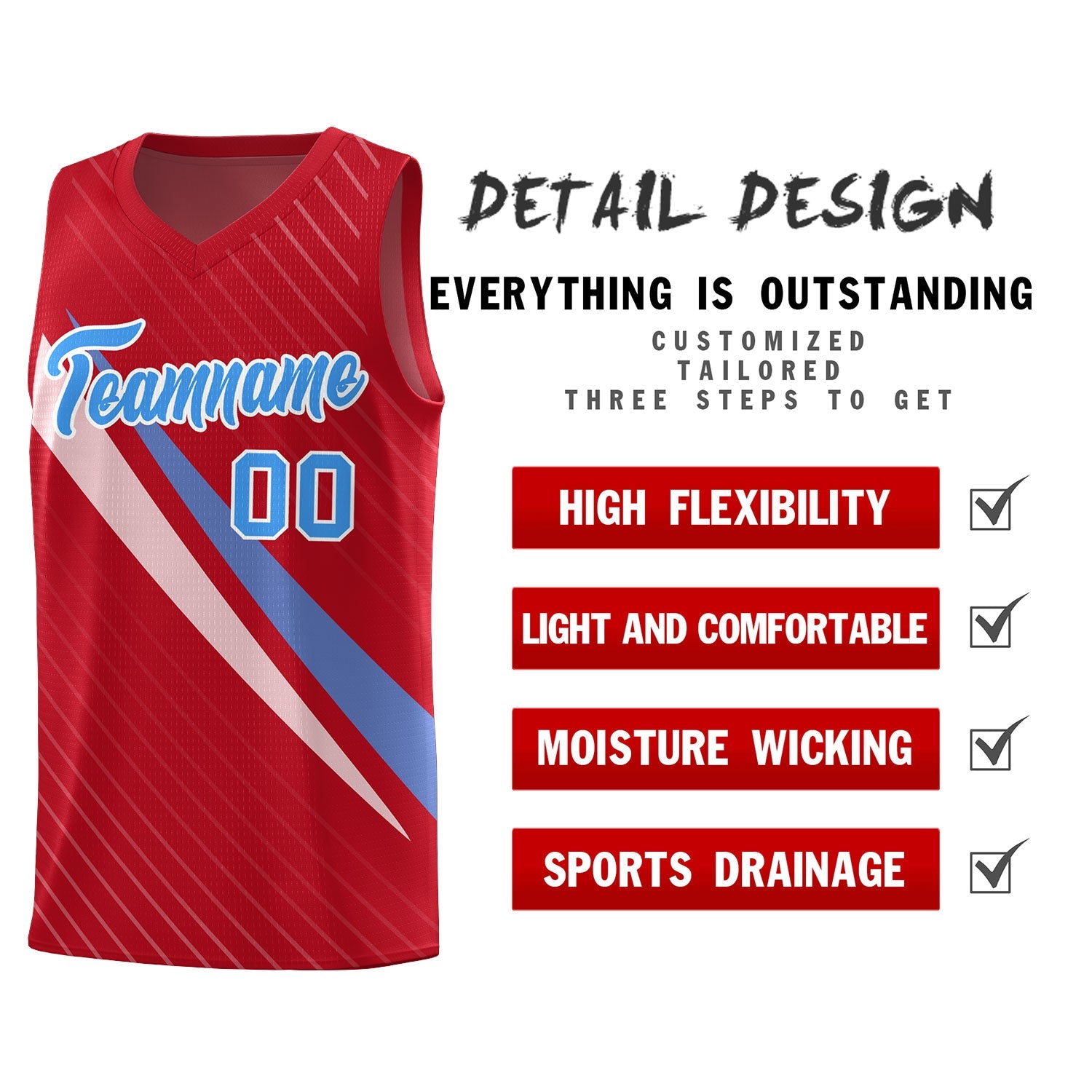 Custom Red Diagonal Pinstripe Pattern Color Block Sports Uniform Basketball Jersey
