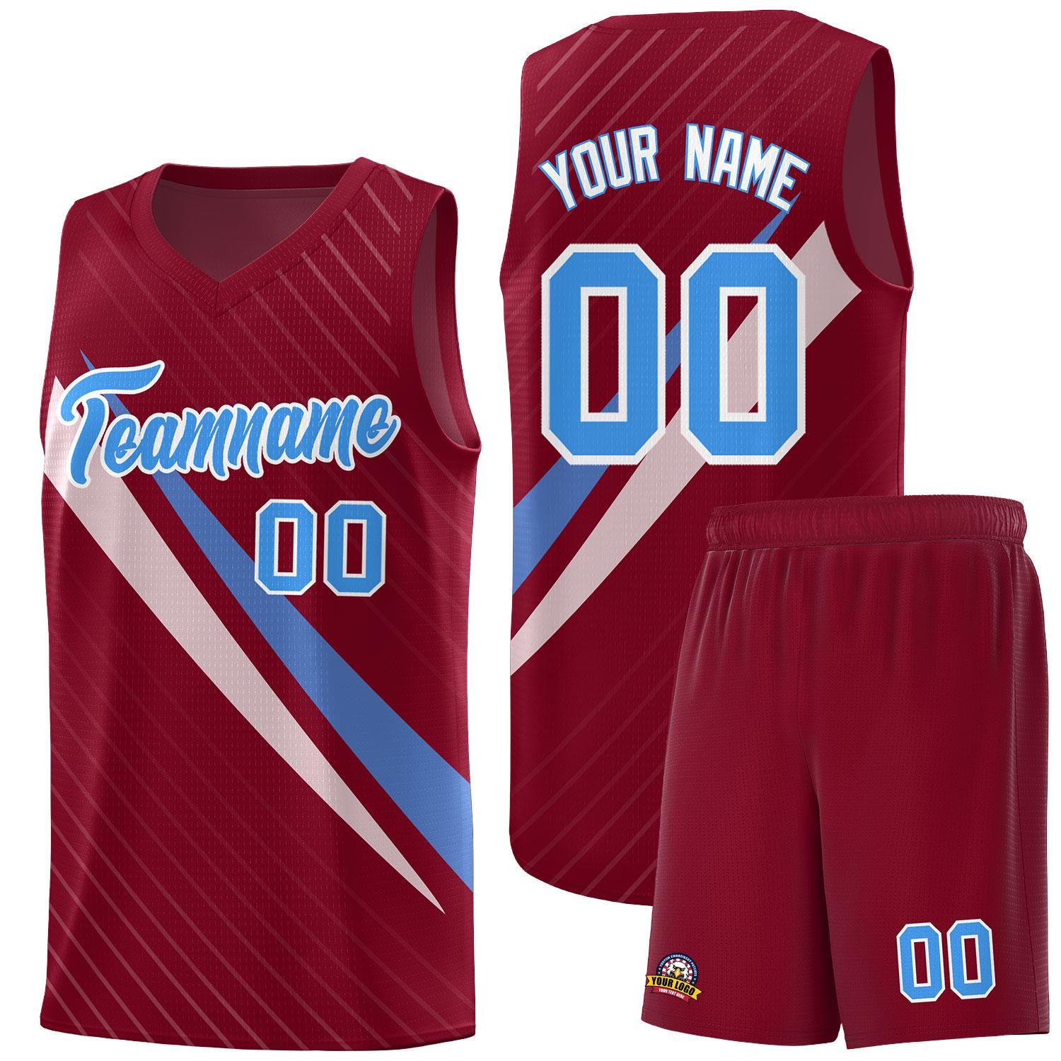 Custom Crimson Diagonal Pinstripe Pattern Color Block Sports Uniform Basketball Jersey