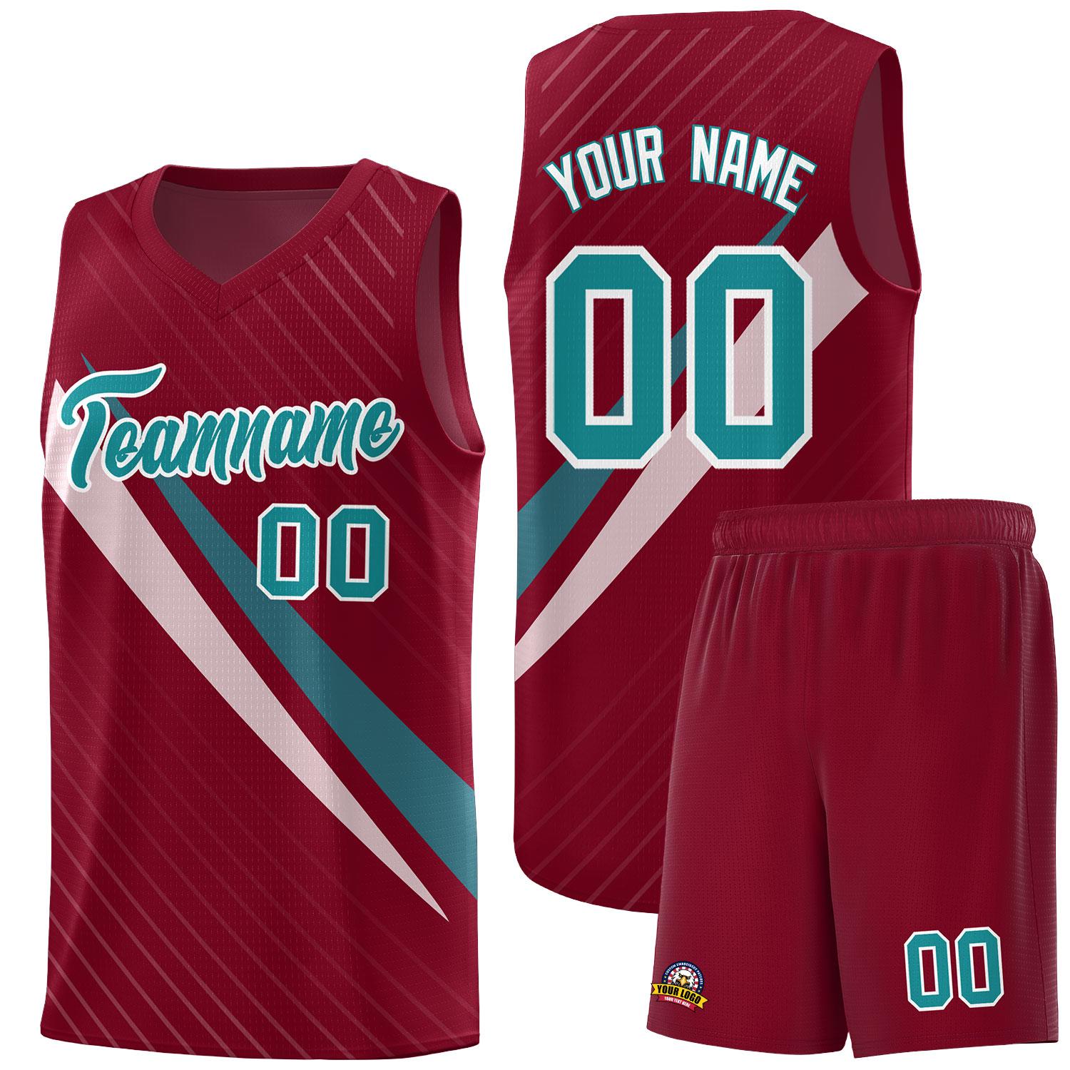 Custom Crimson Diagonal Pinstripe Pattern Color Block Sports Uniform Basketball Jersey