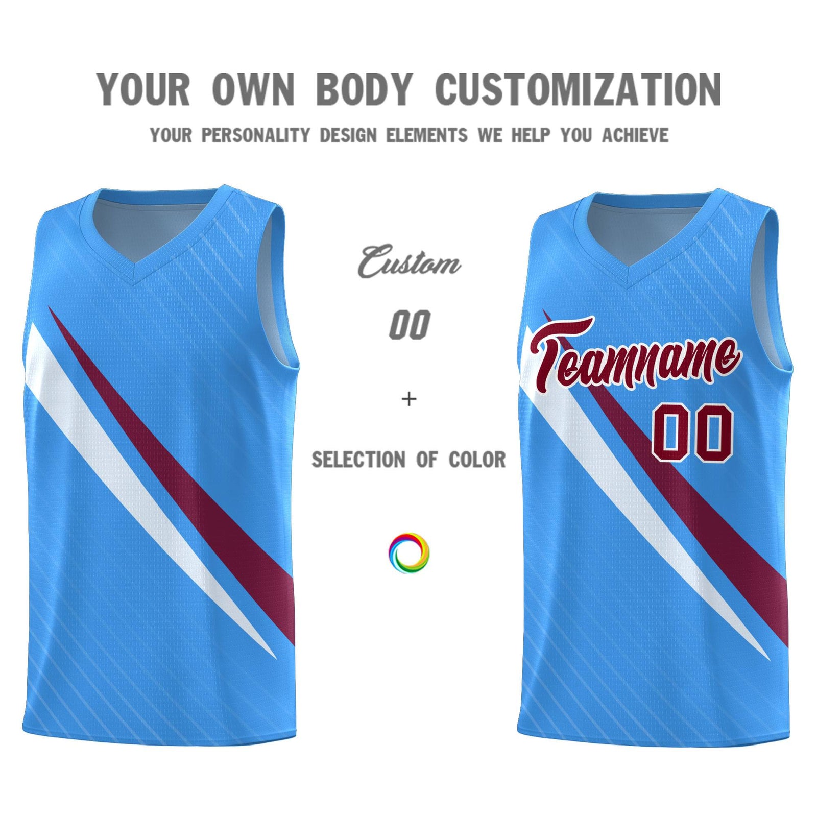 Custom Light Blue Diagonal Pinstripe Pattern Color Block Sports Uniform Basketball Jersey