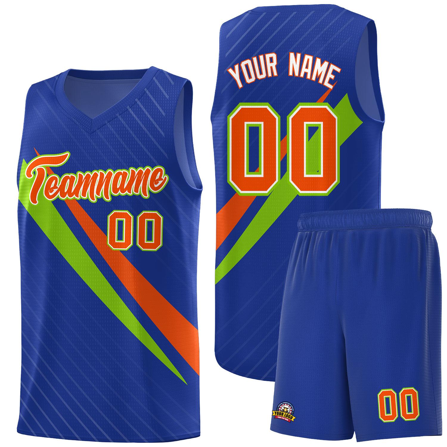 Custom Royal Diagonal Pinstripe Pattern Color Block Sports Uniform Basketball Jersey