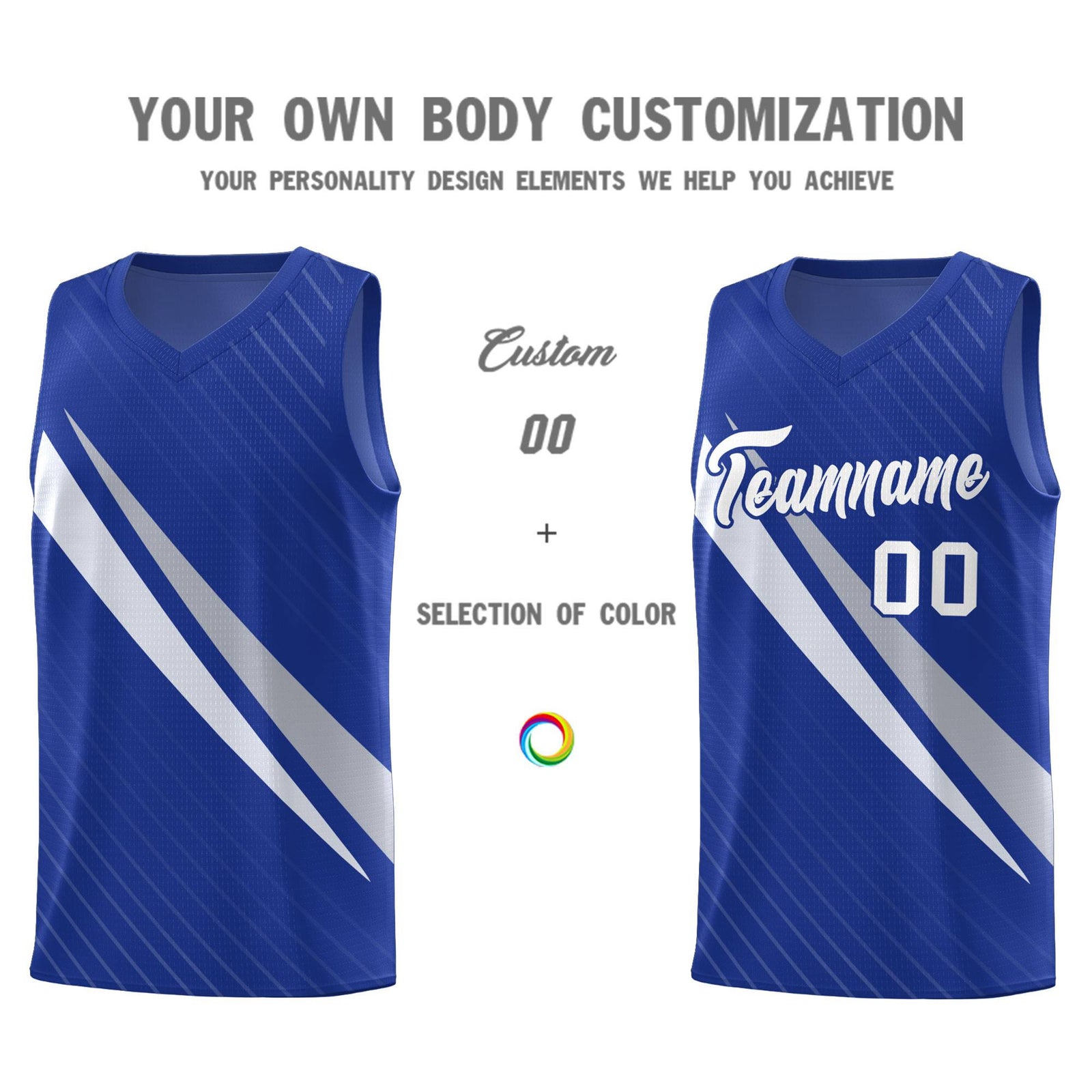 Custom Royal Diagonal Pinstripe Pattern Color Block Sports Uniform Basketball Jersey