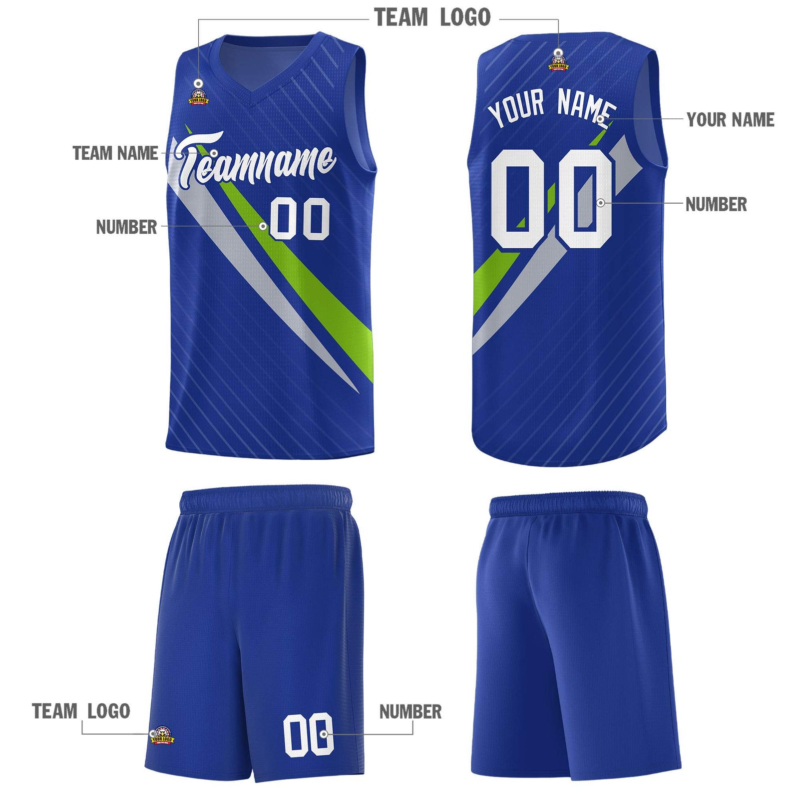 Custom Royal Diagonal Pinstripe Pattern Color Block Sports Uniform Basketball Jersey
