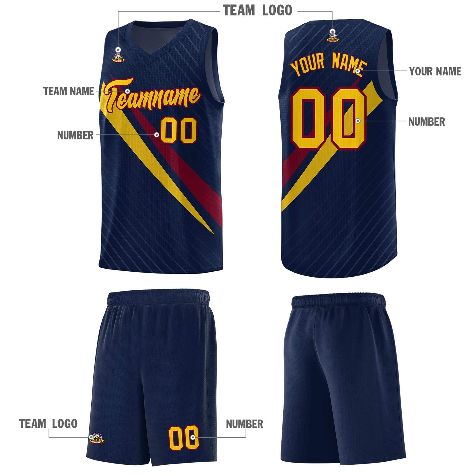 Custom Navy Diagonal Pinstripe Pattern Color Block Sports Uniform Basketball Jersey
