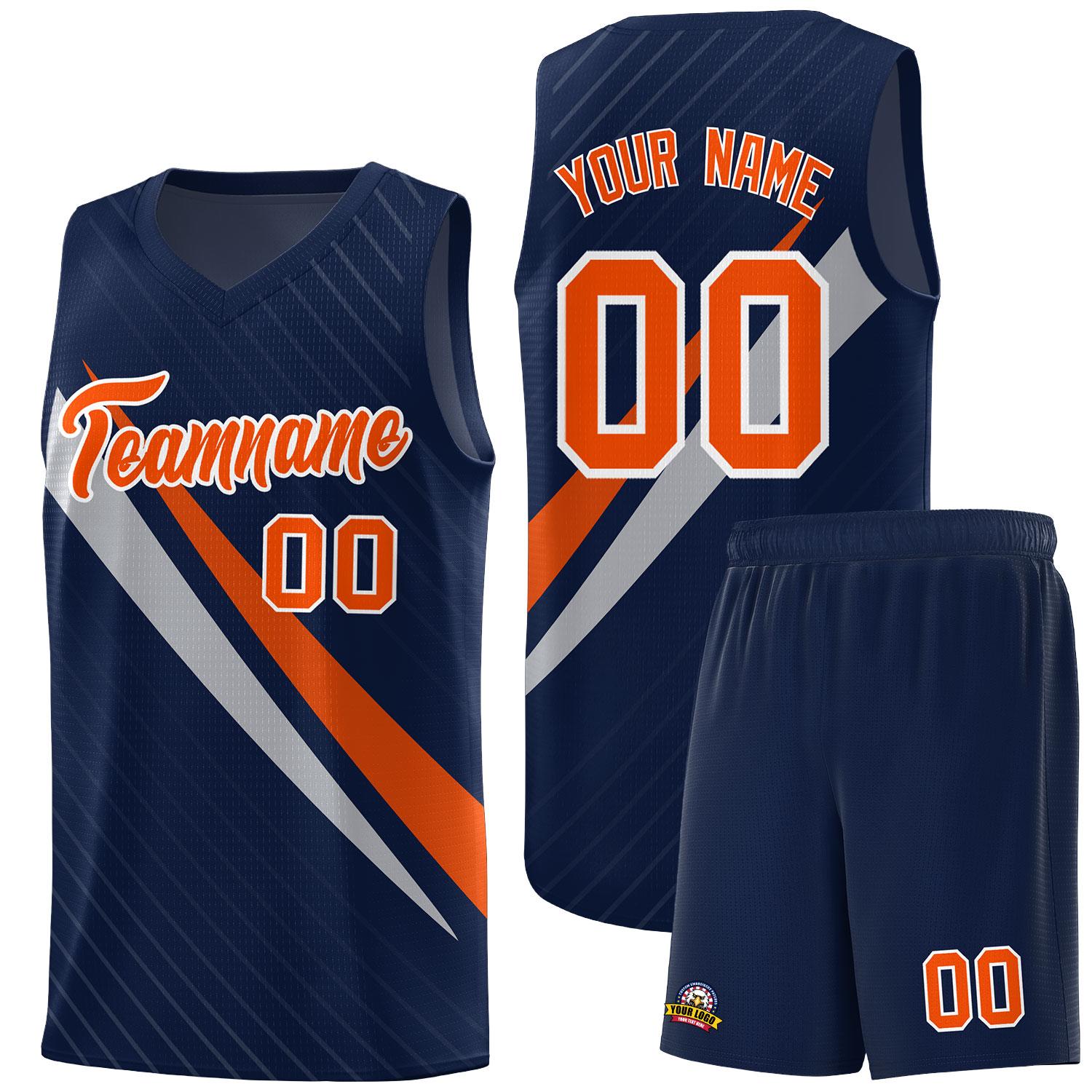 Custom Navy Diagonal Pinstripe Pattern Color Block Sports Uniform Basketball Jersey