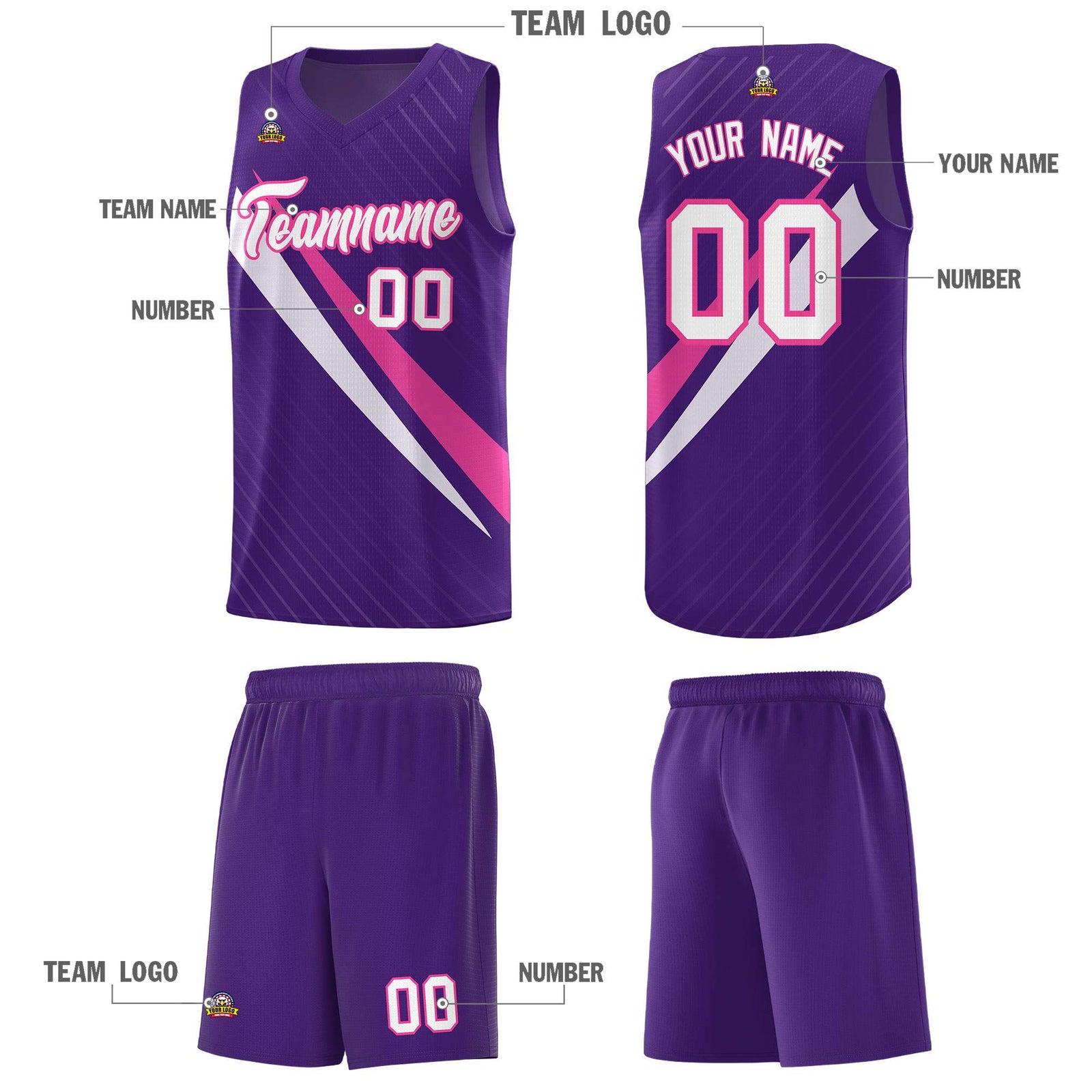 Custom Purple Diagonal Pinstripe Pattern Color Block Sports Uniform Basketball Jersey