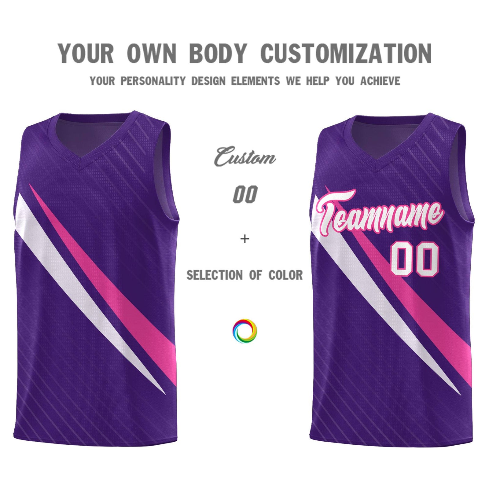 Custom Purple Diagonal Pinstripe Pattern Color Block Sports Uniform Basketball Jersey
