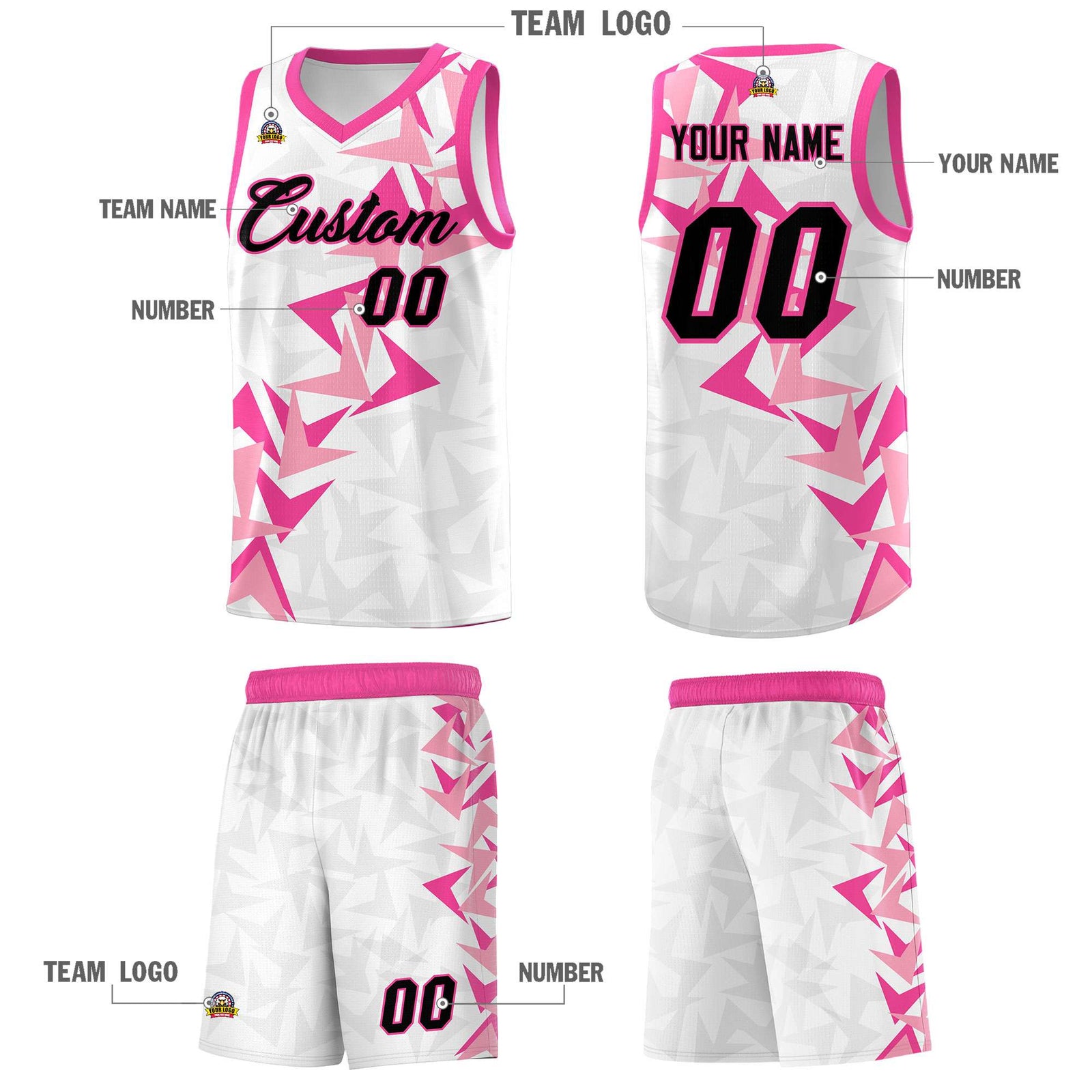 Custom White Boomerang Pattern Sets Basketball Jersey