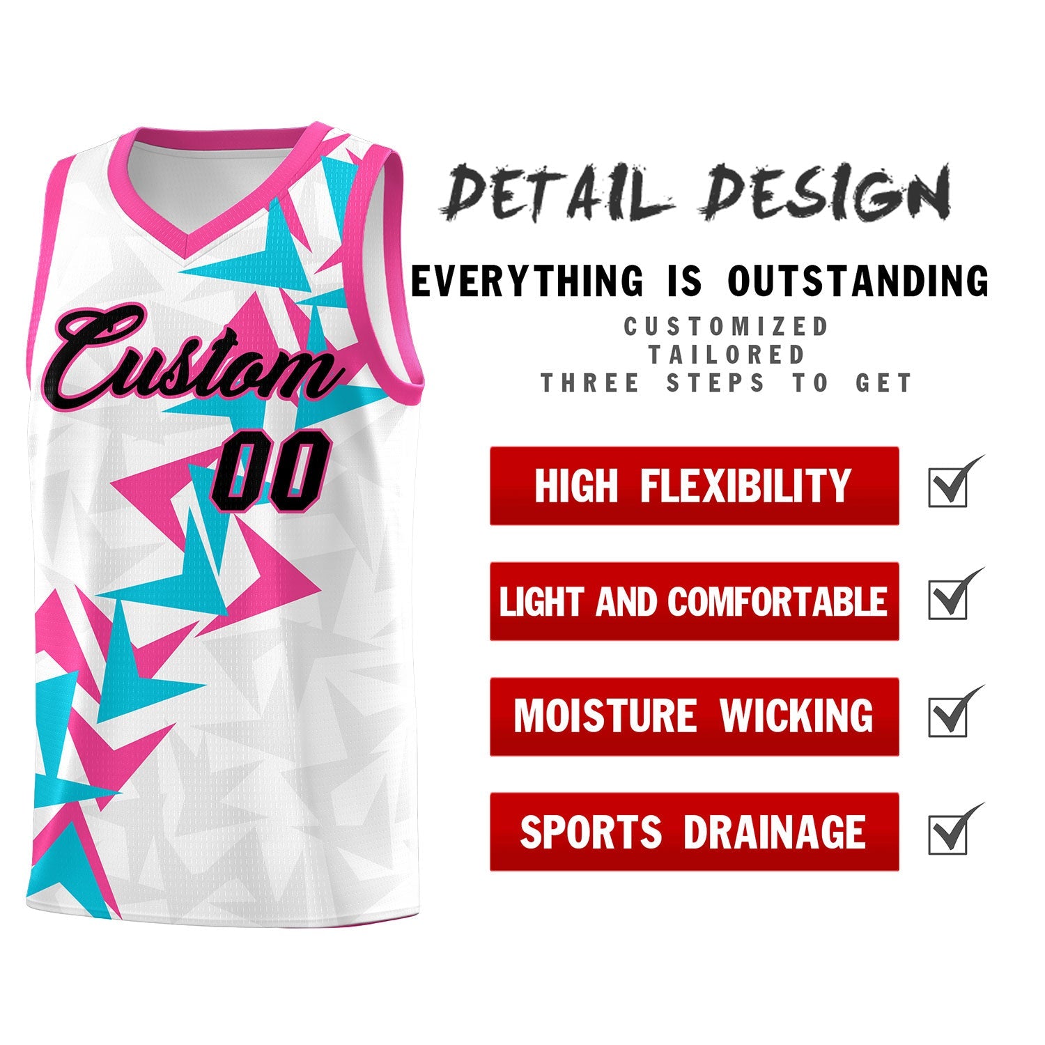 Custom White Boomerang Pattern Sets Basketball Jersey