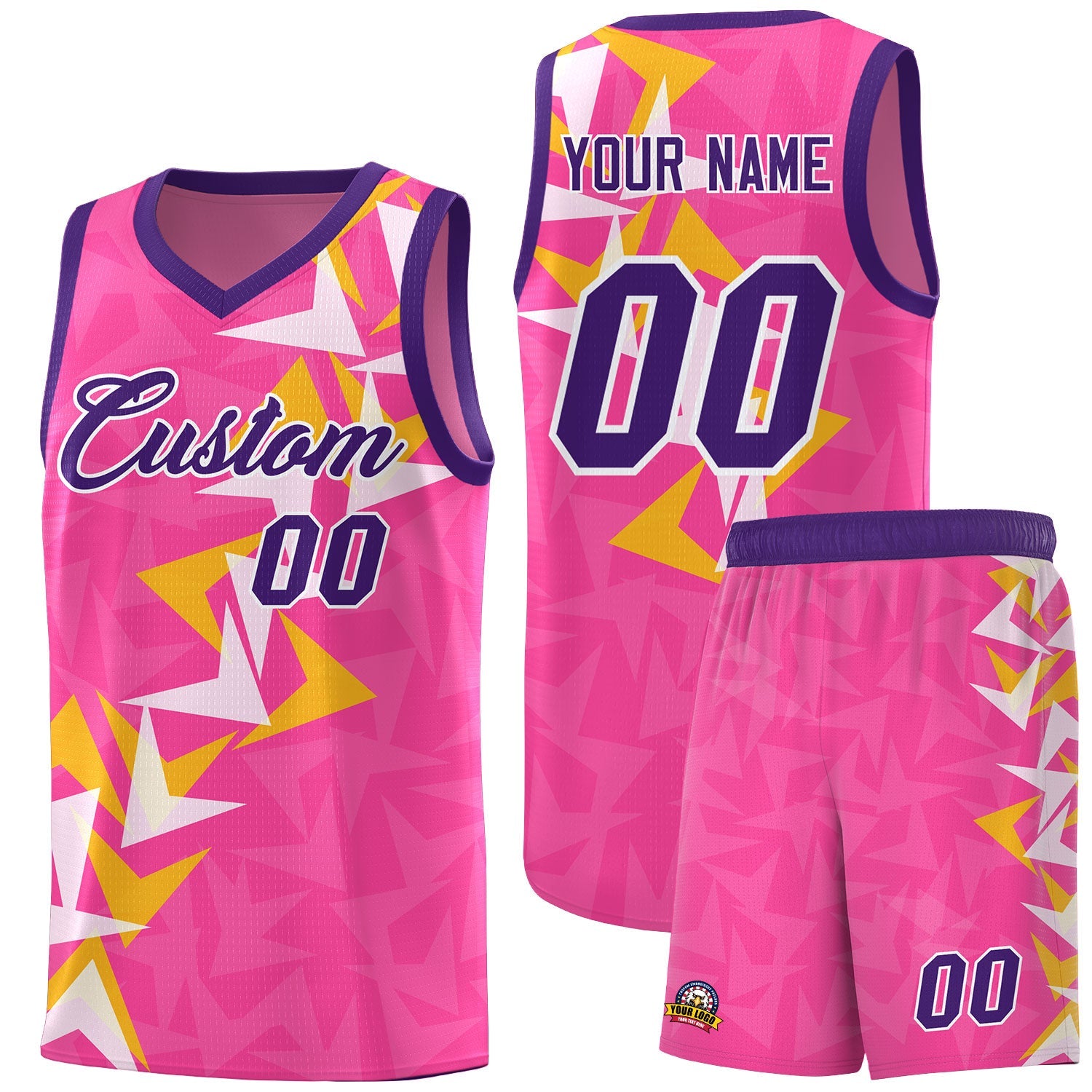 Custom Pink Boomerang Pattern Sets Basketball Jersey