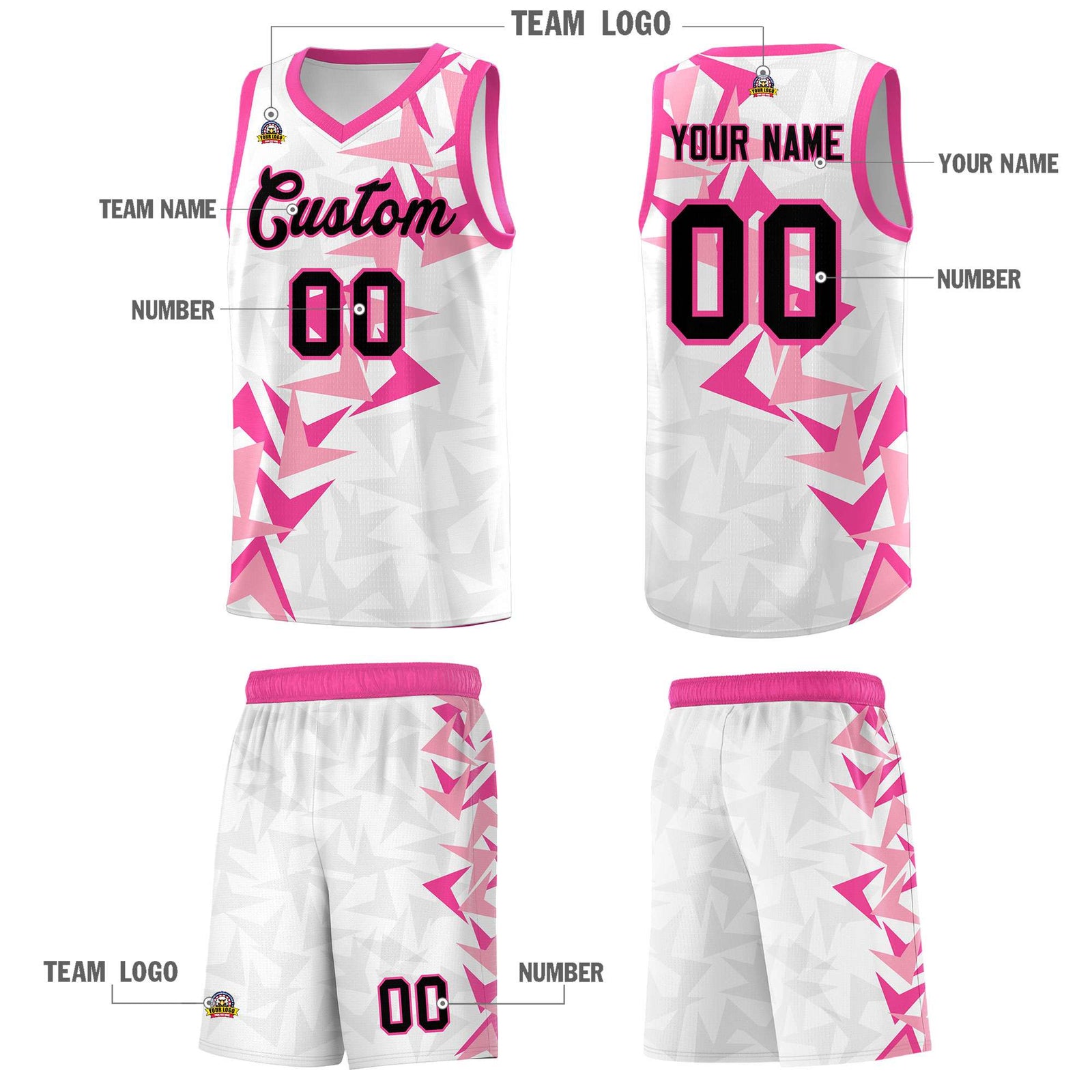 Custom White Boomerang Pattern Sets Basketball Jersey