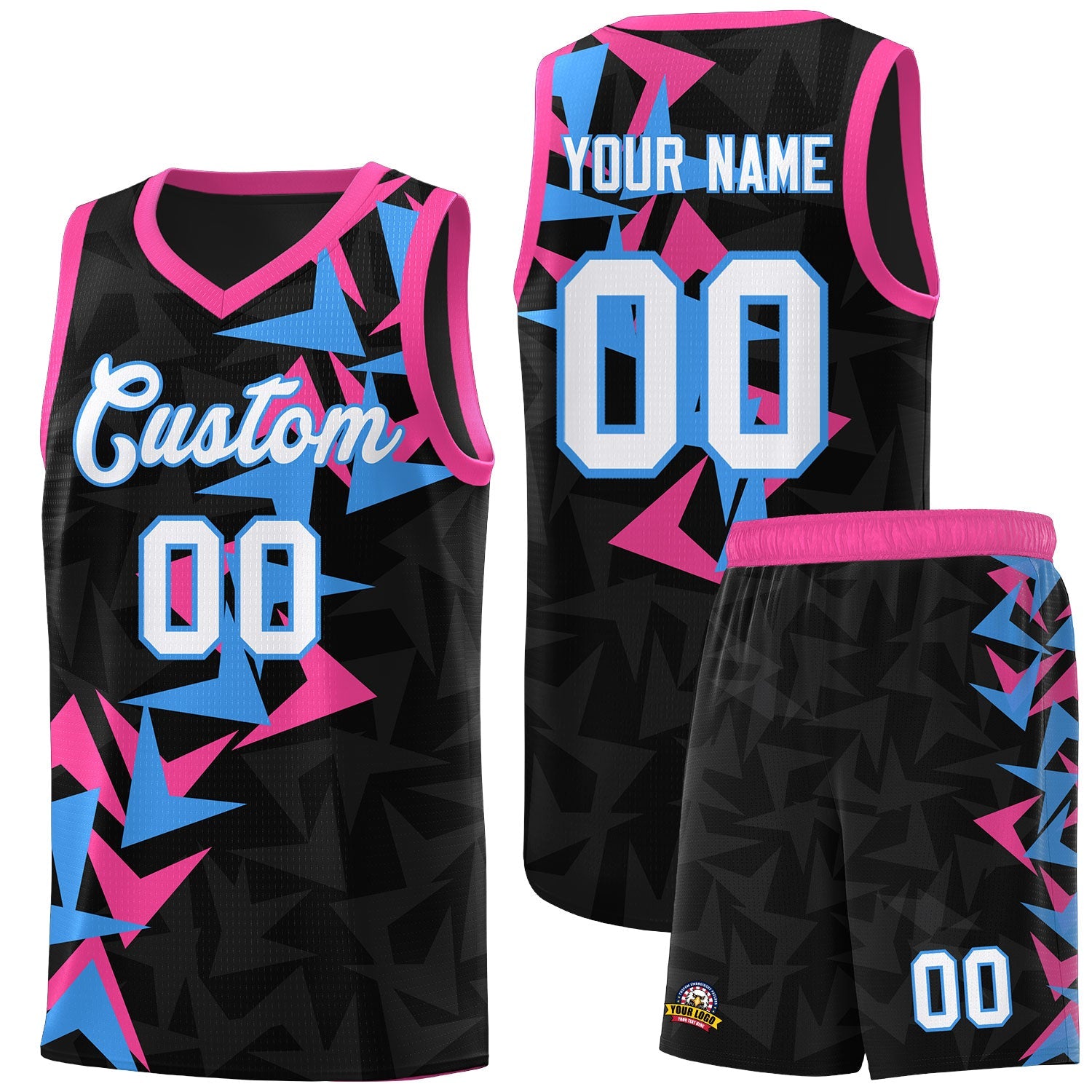 Custom Black Boomerang Pattern Sets Basketball Jersey