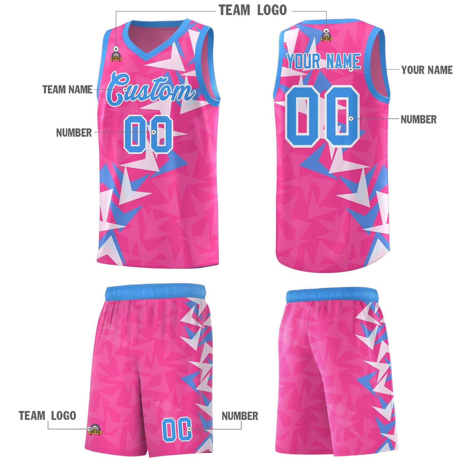 Custom Pink Boomerang Pattern Sets Basketball Jersey