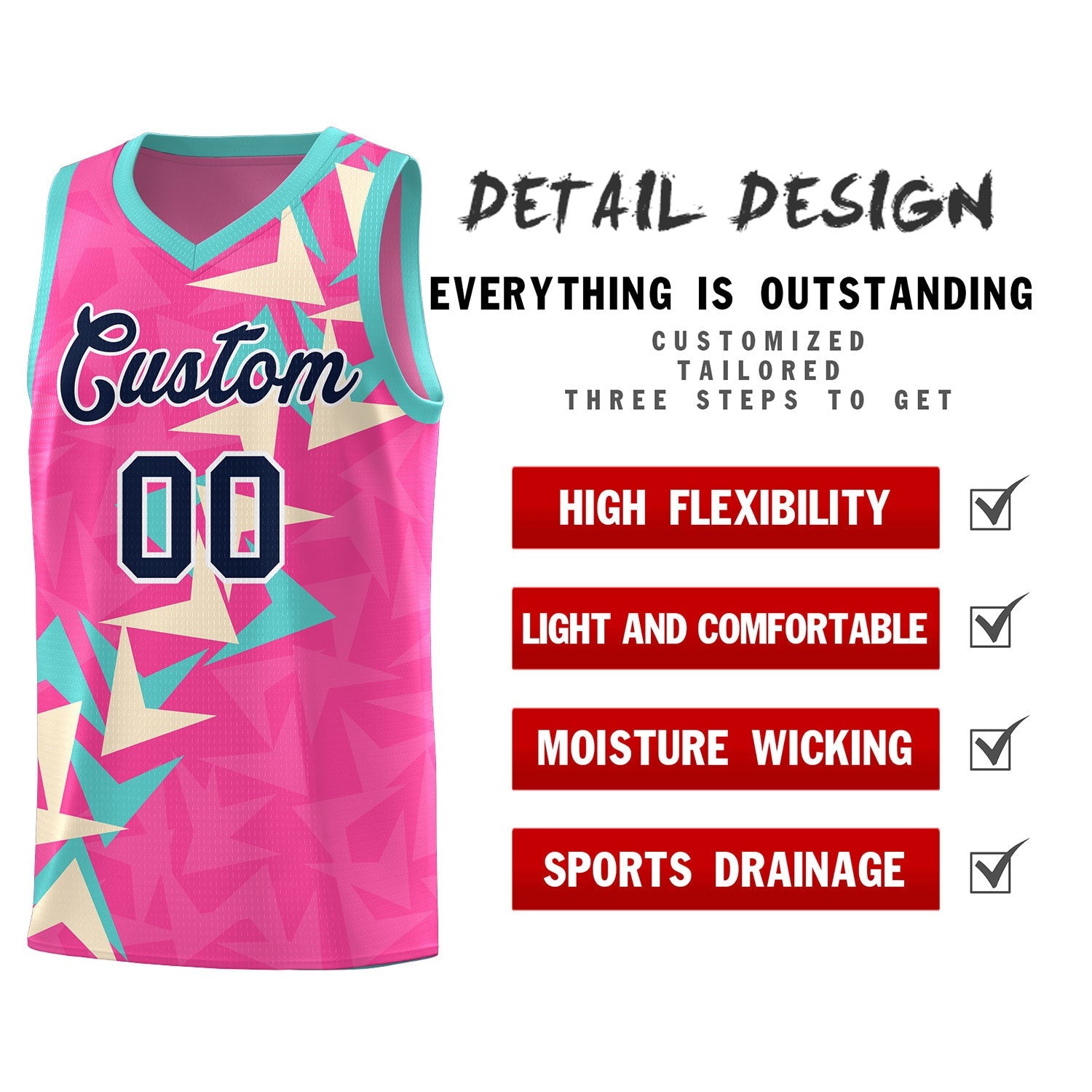 Custom Pink Boomerang Pattern Sets Basketball Jersey