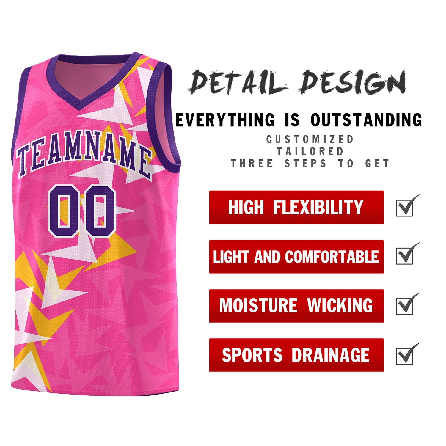 Custom Pink Boomerang Pattern Sets Basketball Jersey