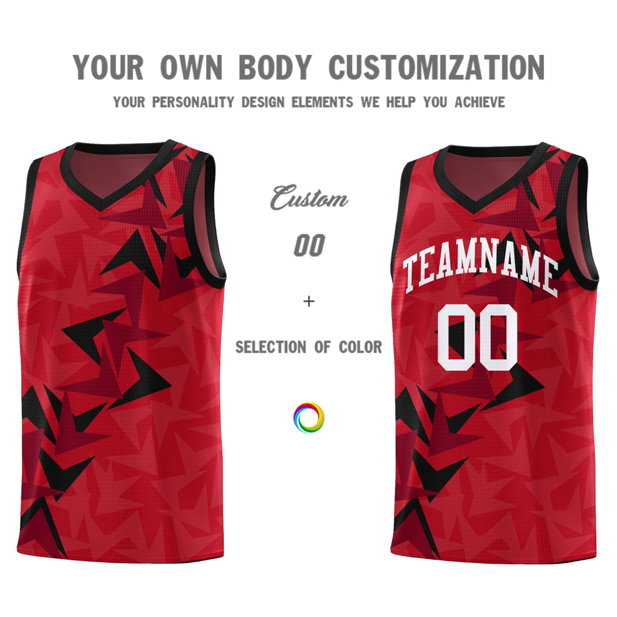 Custom Red Boomerang Pattern Sets Basketball Jersey