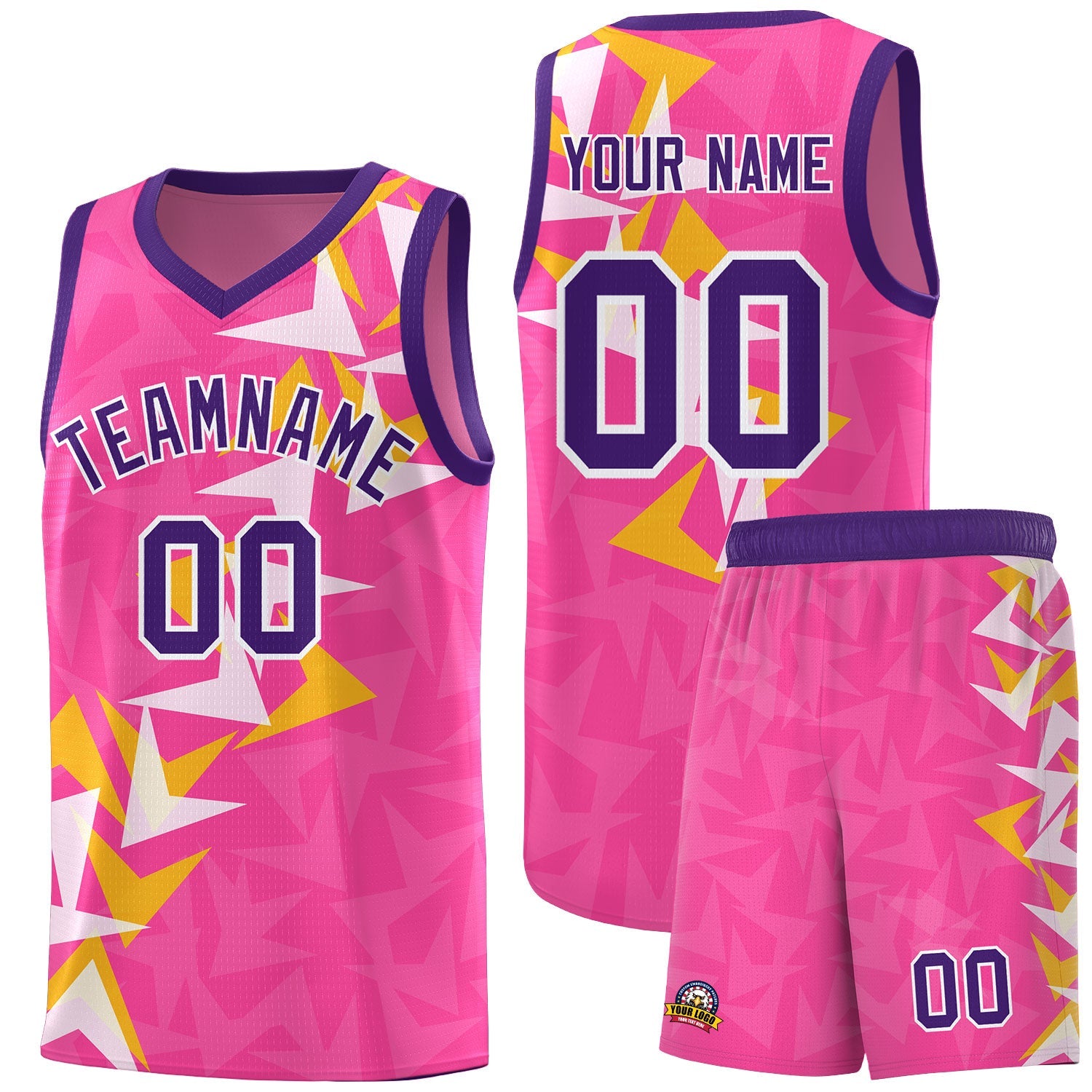 Custom Pink Boomerang Pattern Sets Basketball Jersey