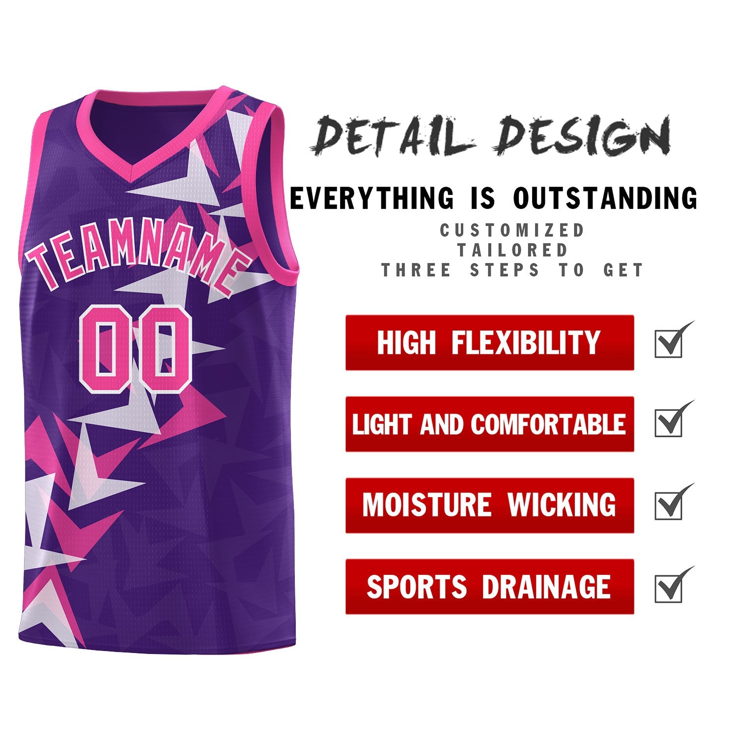 Custom Purple Boomerang Pattern Sets Basketball Jersey
