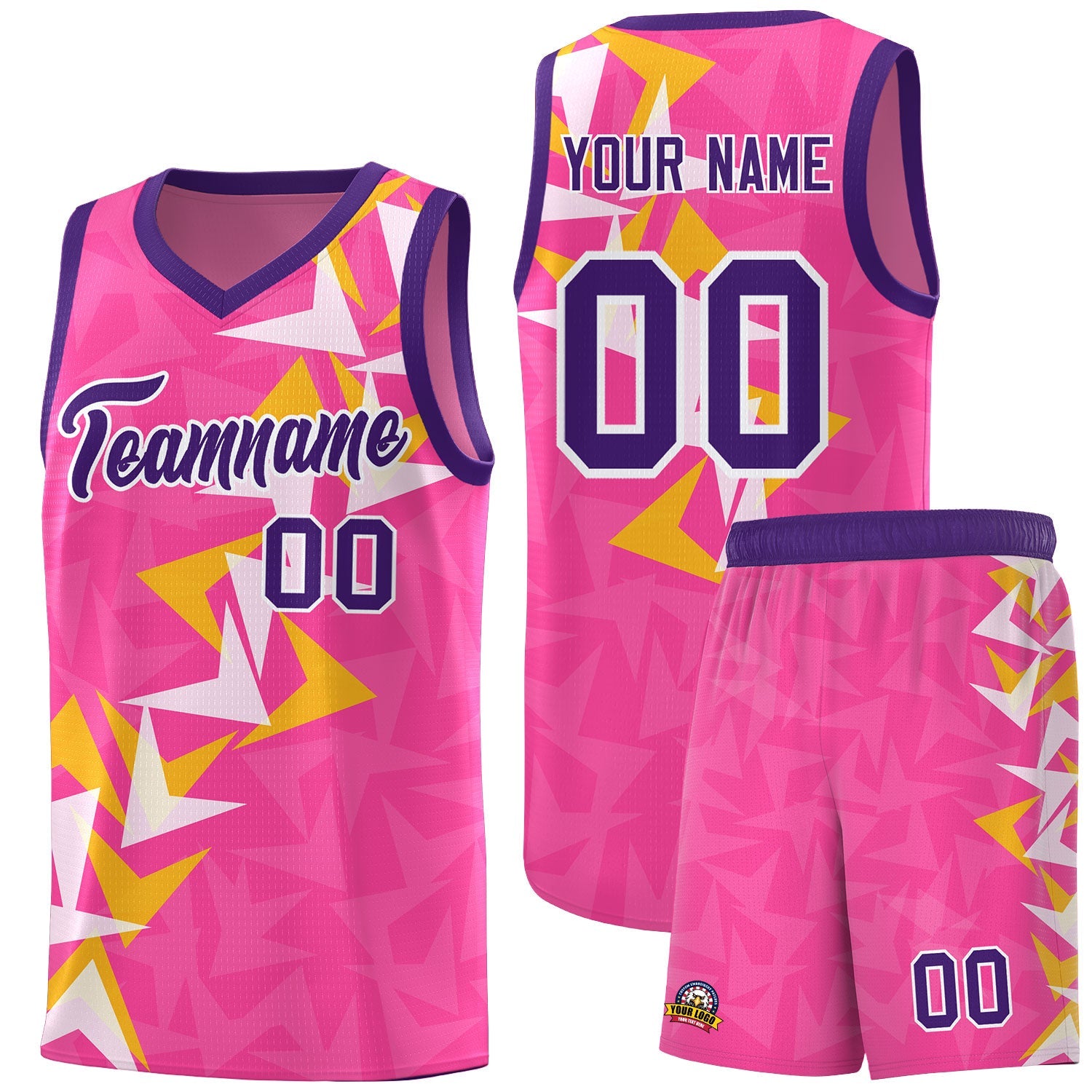 Custom Pink Boomerang Pattern Sets Basketball Jersey
