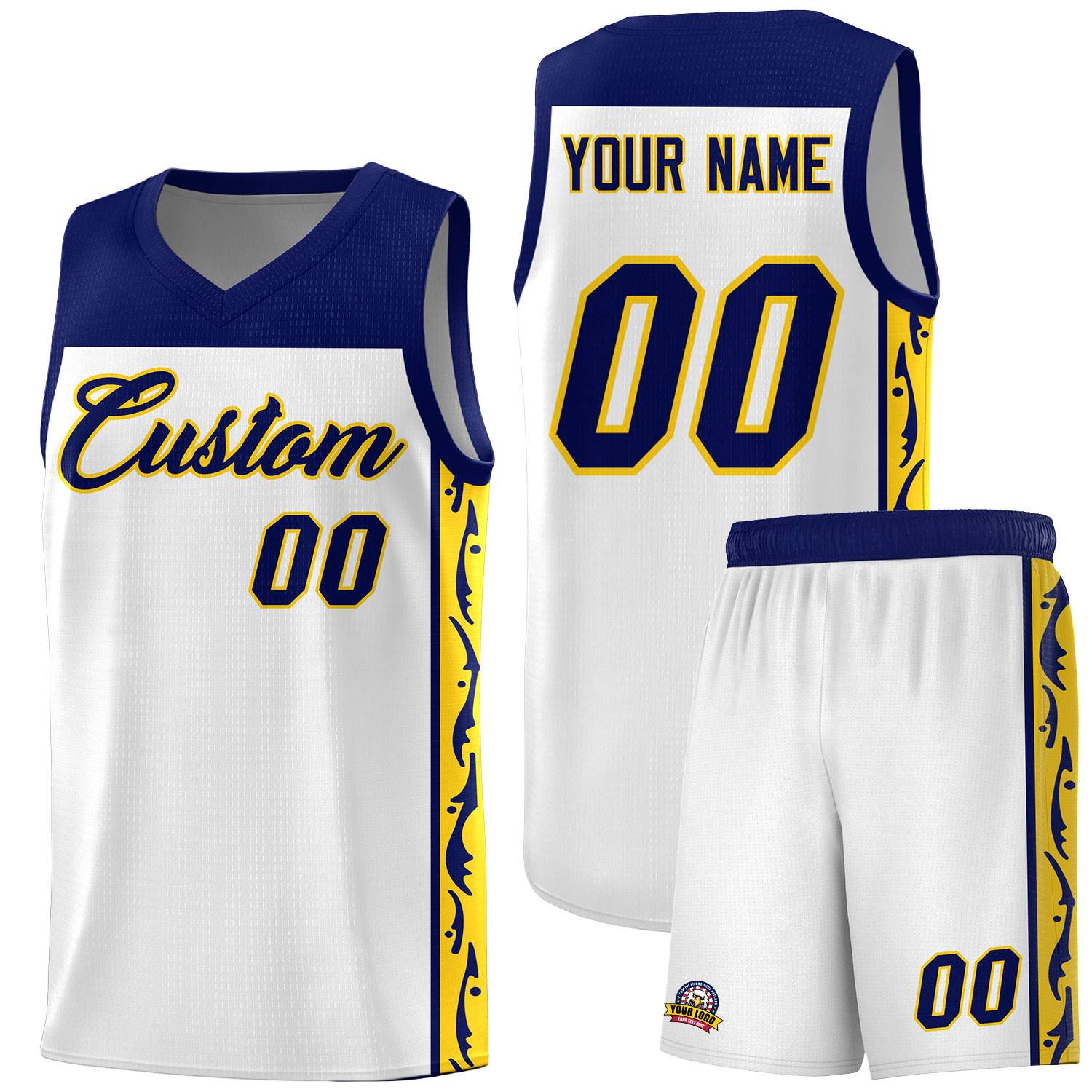 Custom White Side Pattern Sports Uniform Basketball Jersey
